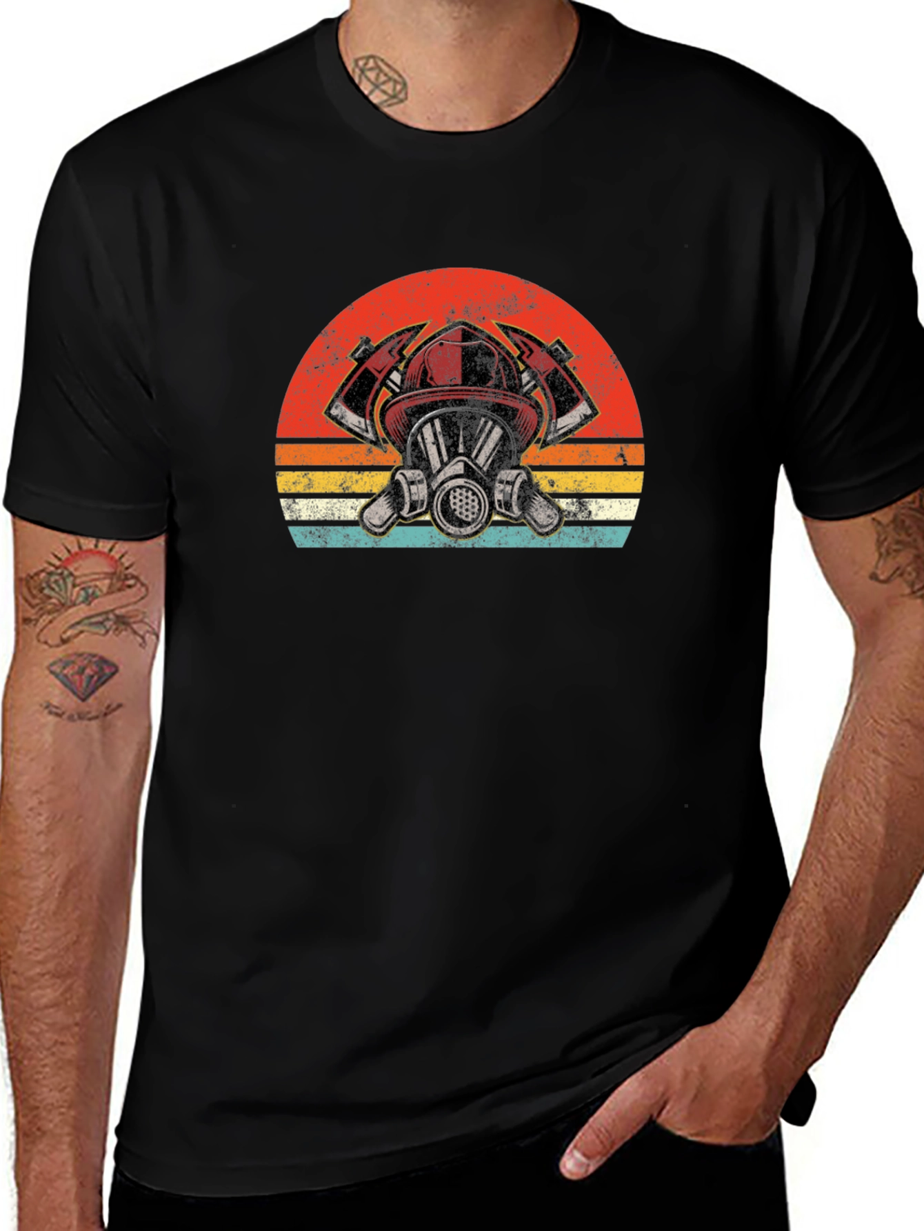 Variant 29 of Firefighter Graphic Tee - Vintage Fireman Helmet T-Shirt
