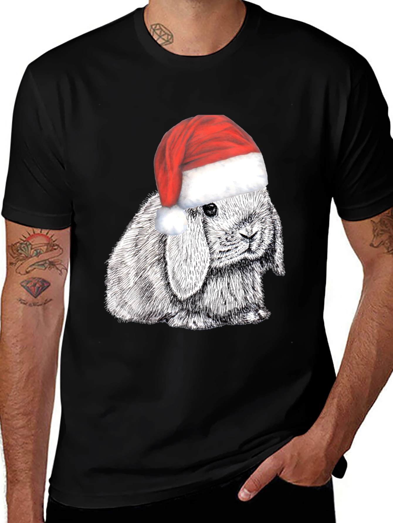 Variant 20 of Rabbit in Santa Hat Graphic Tee - Holiday Cheer