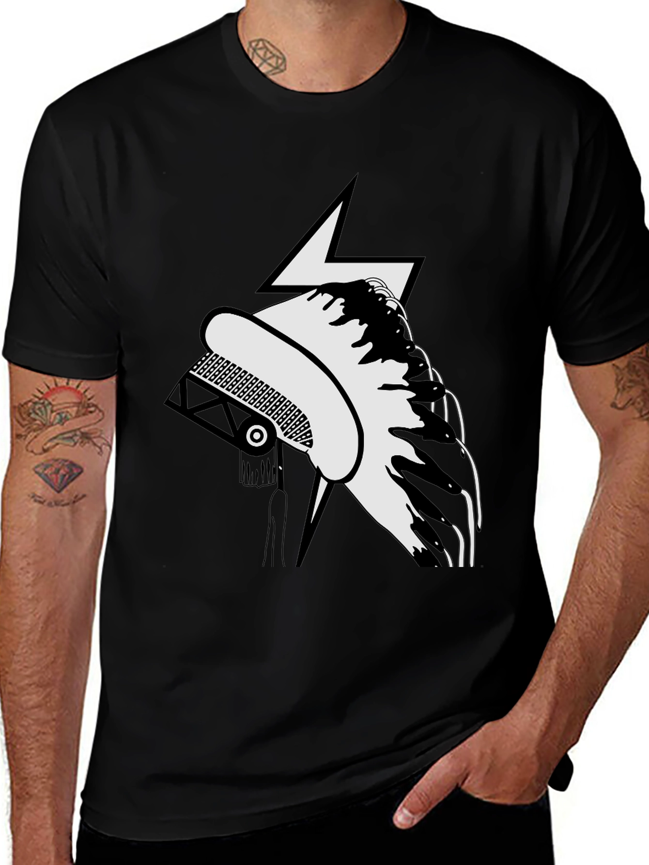 Black Stylish Black T-Shirt with Unique Graphic Design main image