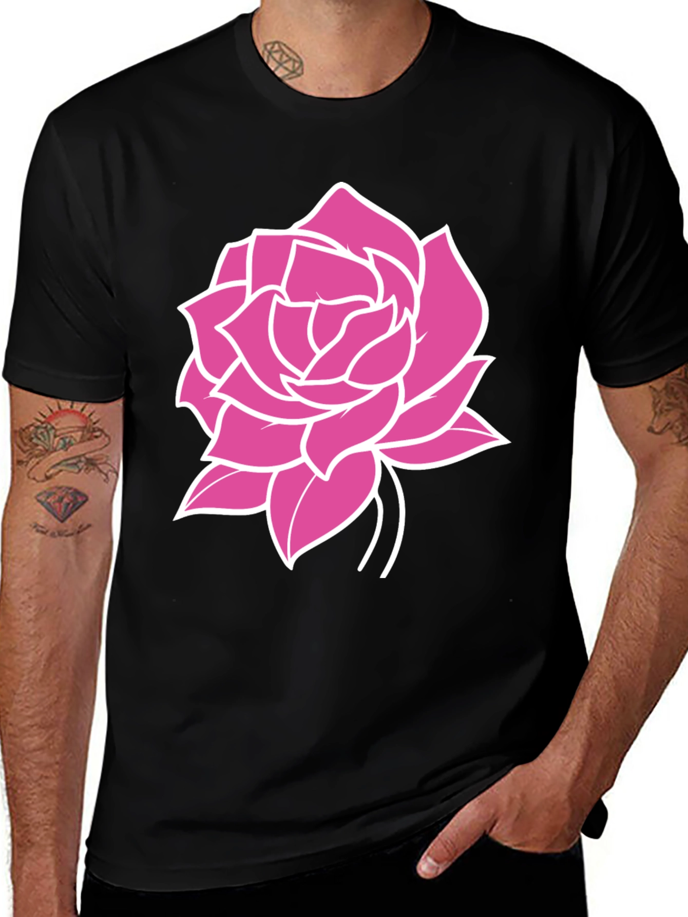 Variant 28 of Black T-Shirt with Pink Rose Graphic