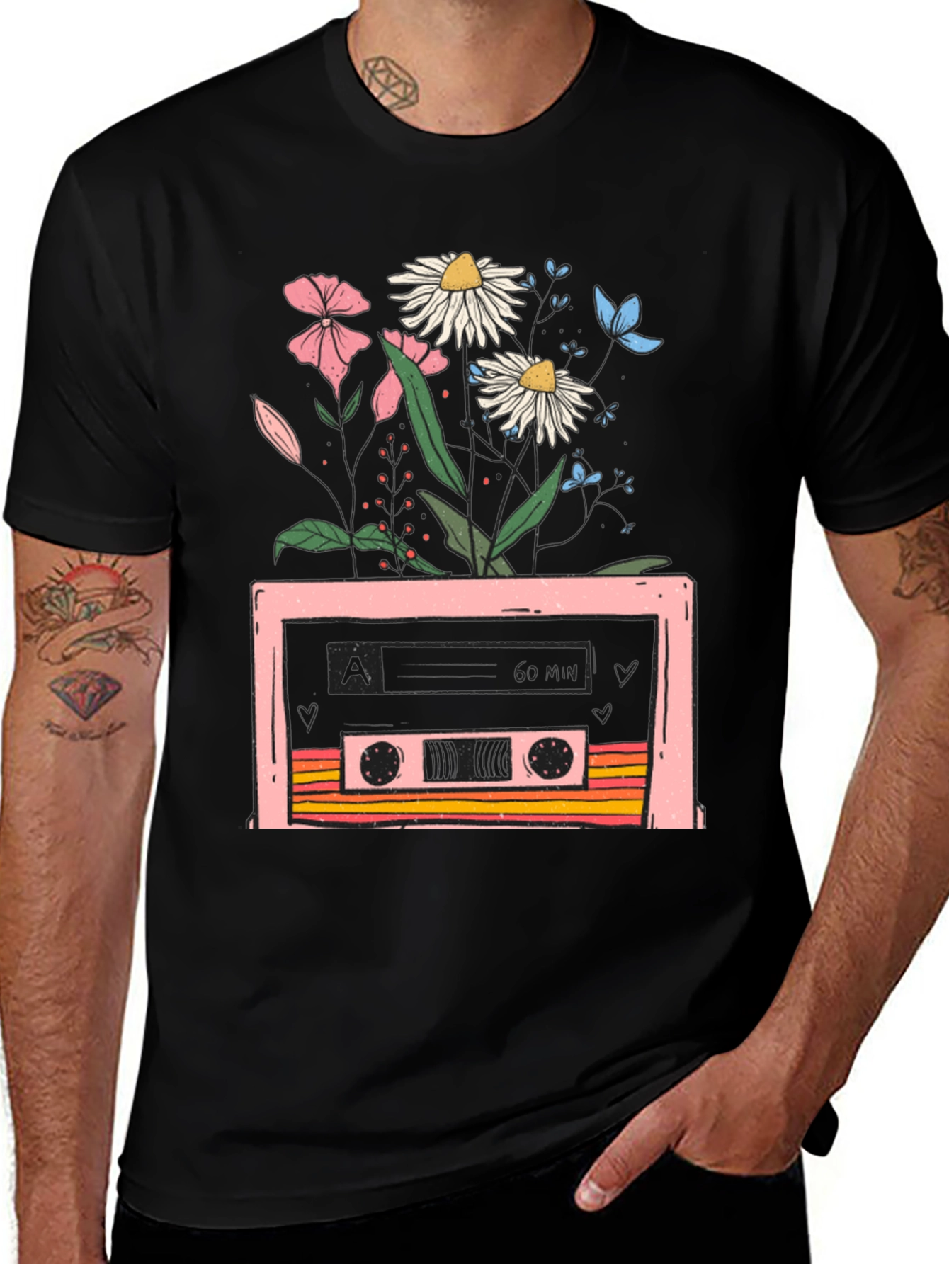 Variant 21 of Retro Cassette & Floral Graphic T-Shirt