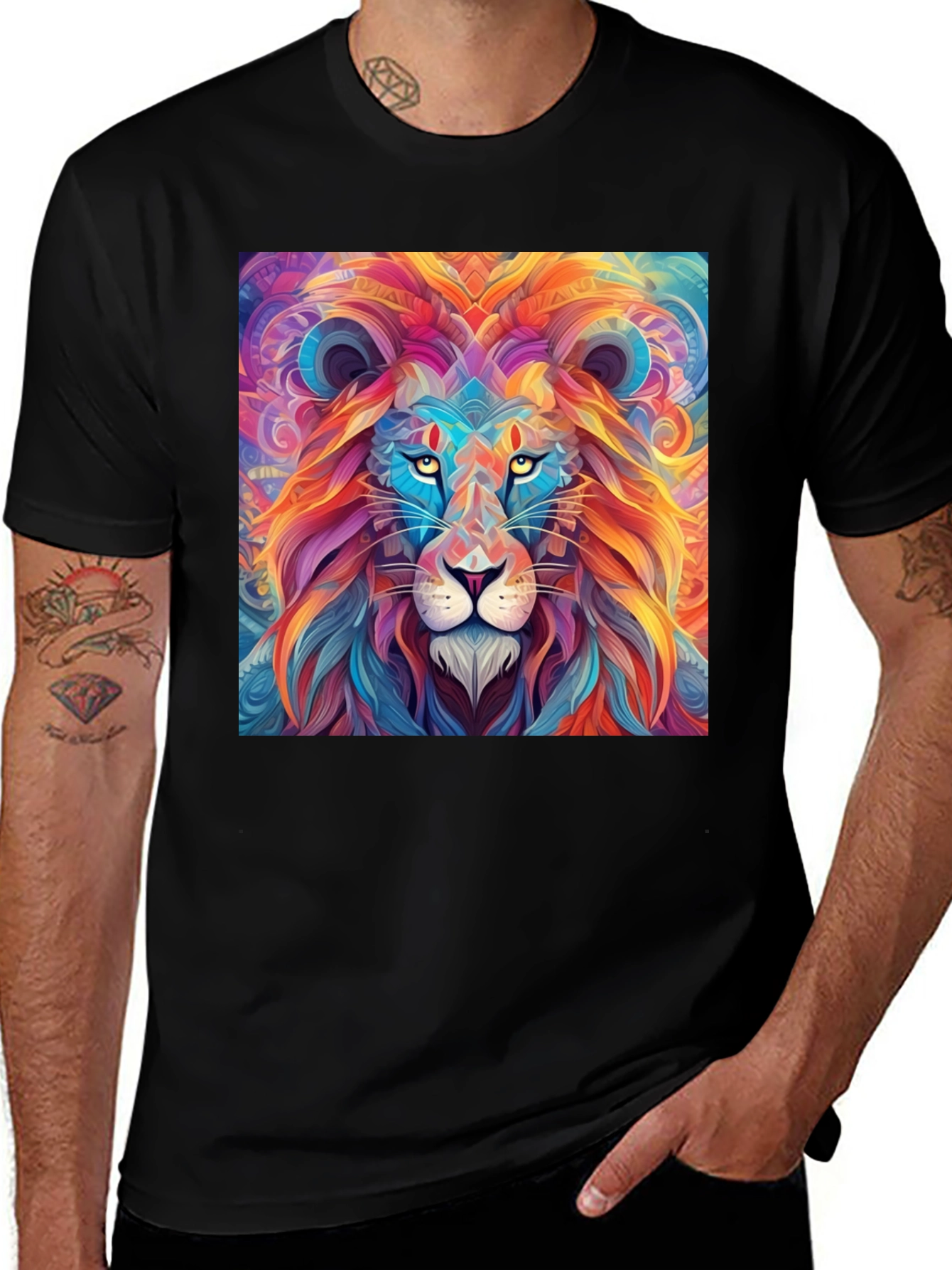 Variant 2 of Vibrant Lion Graphic Print Black T-Shirt