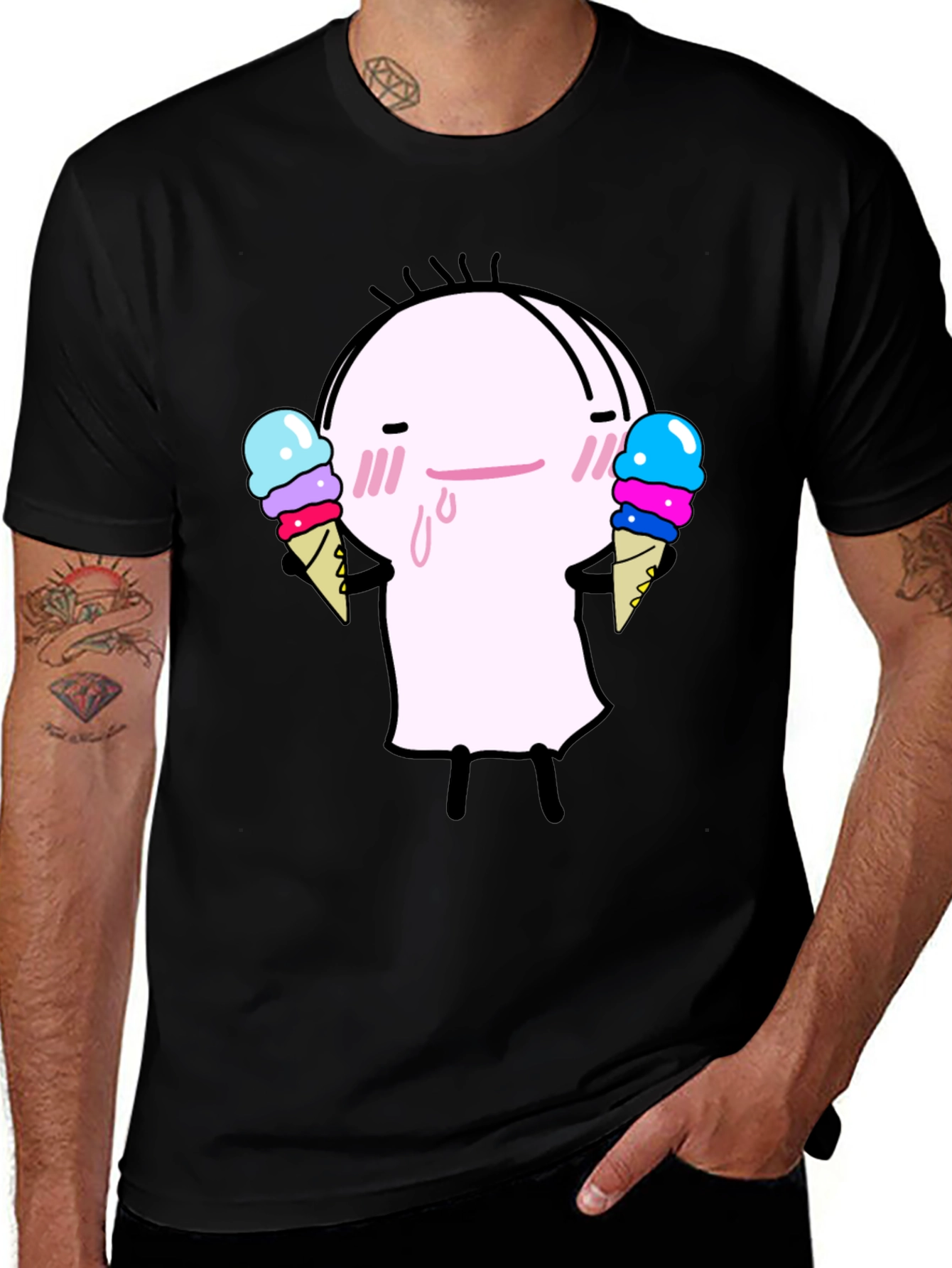 Variant 29 of Cute Ice Cream Character Black T-Shirt
