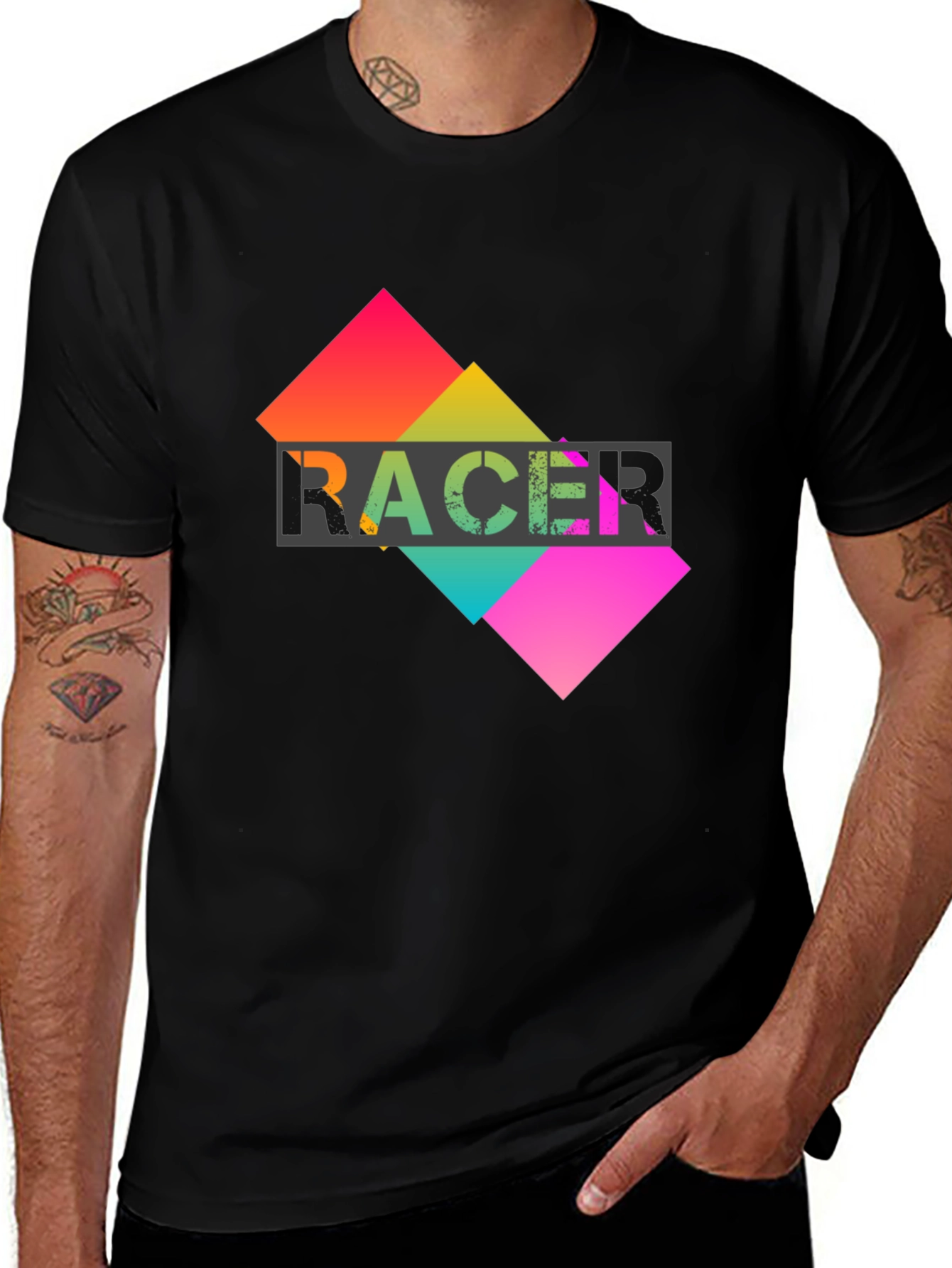 Variant 4 of Racer Graphic Tee - Colorful Diamond Design