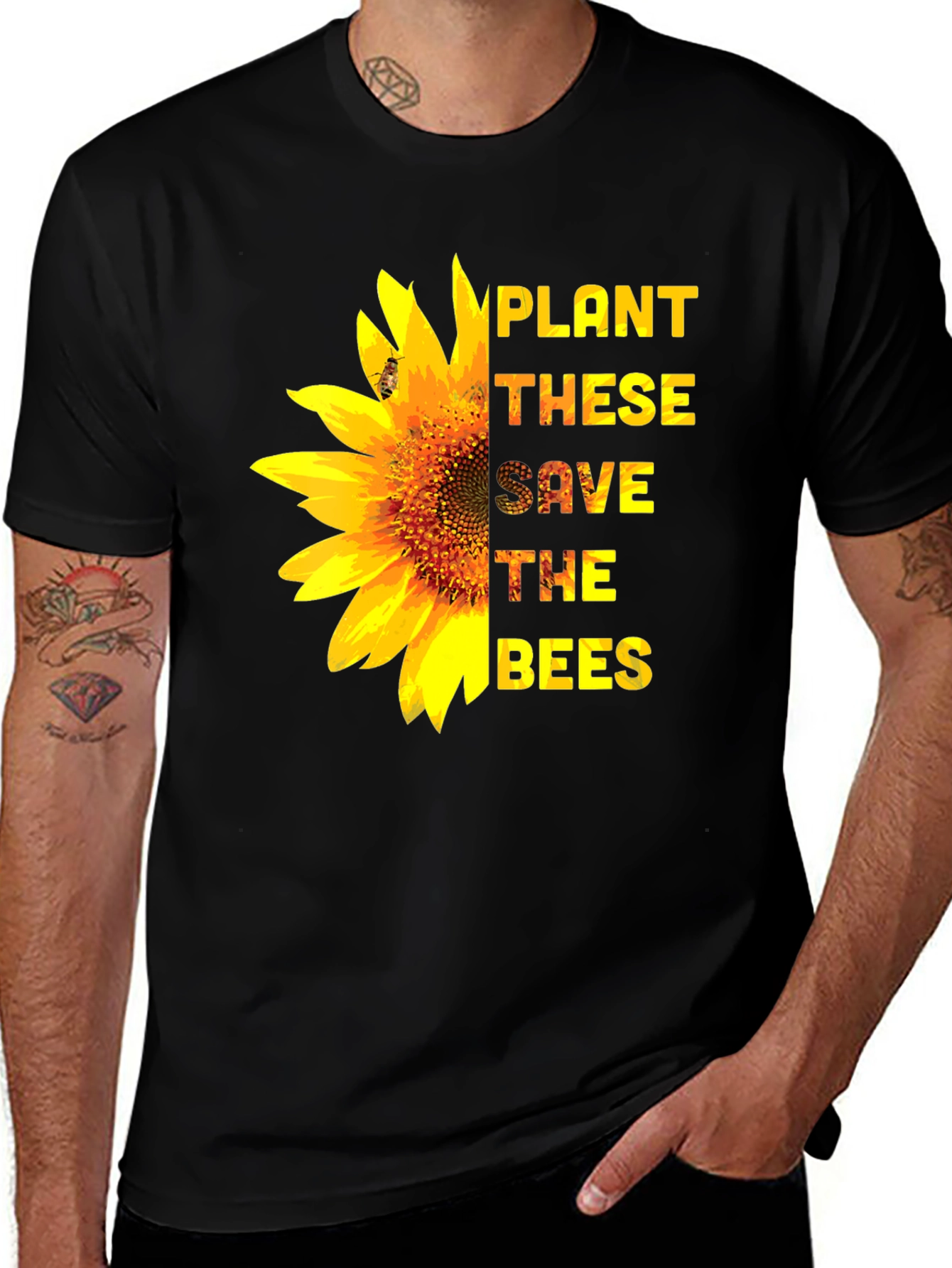 Variant 7 of Plant These Save The Bees Sunflower Graphic Tee