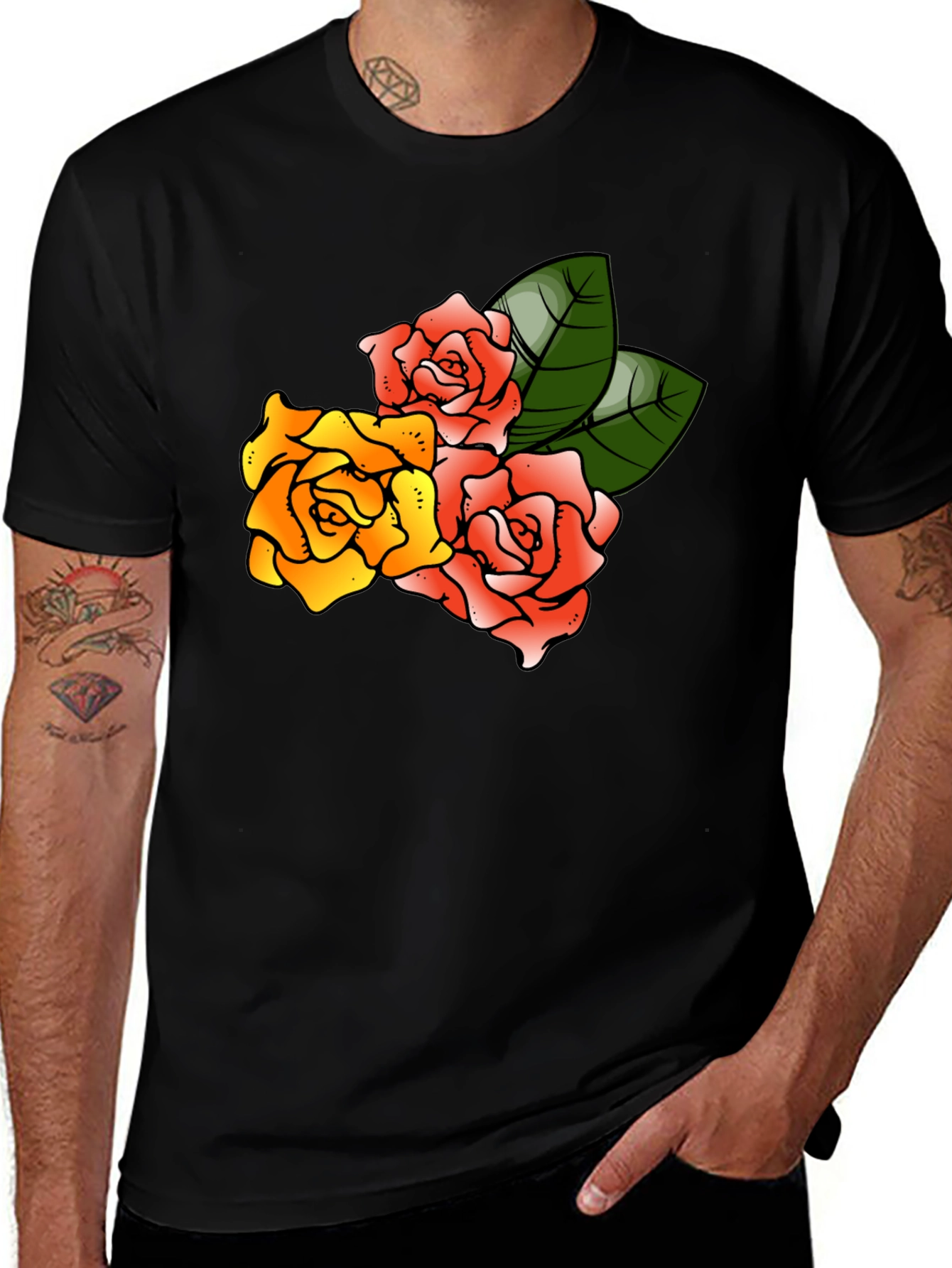 Variant 14 of Floral Print Black T-Shirt