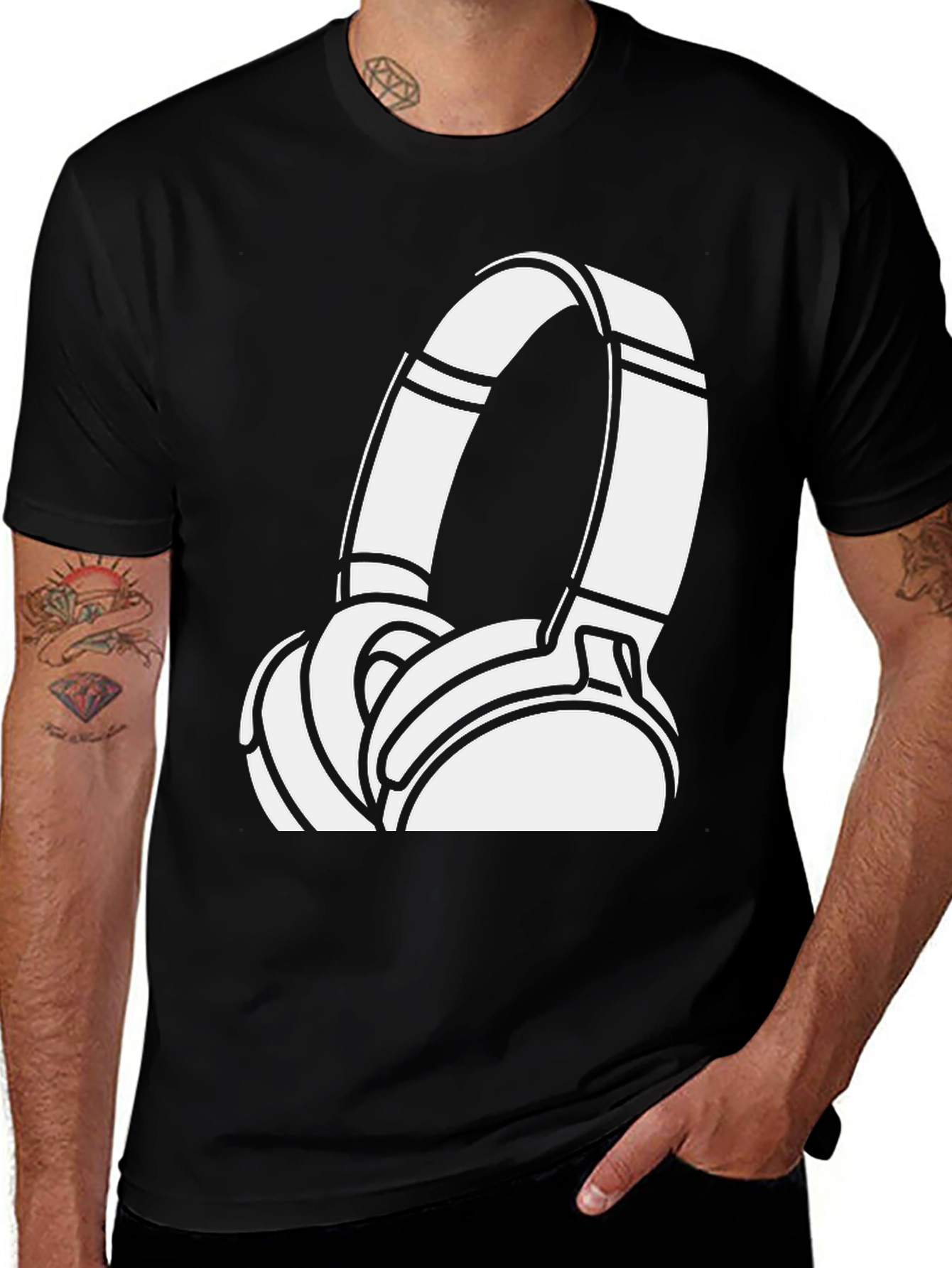 Variant 26 of Headphones Graphic Tee - Black Cotton Comfort