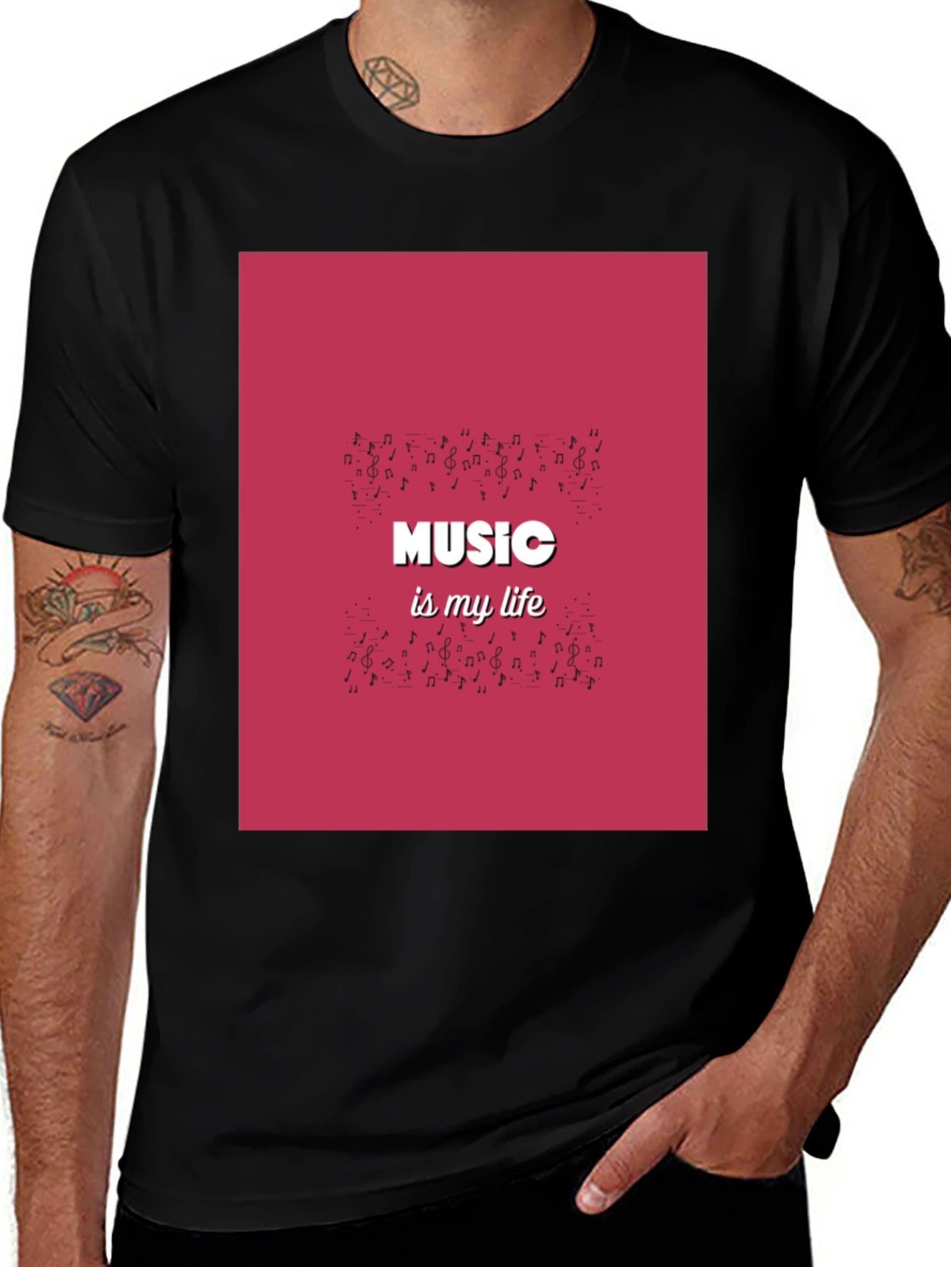 Variant 25 of Music is My Life Black Graphic T-Shirt