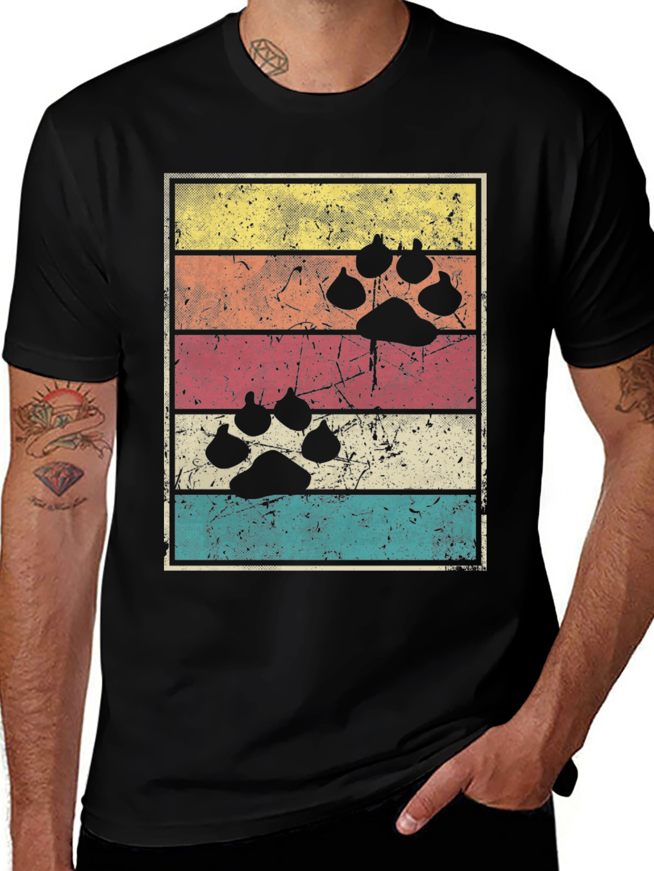 Variant 21 of Retro Paw Print Striped T-Shirt