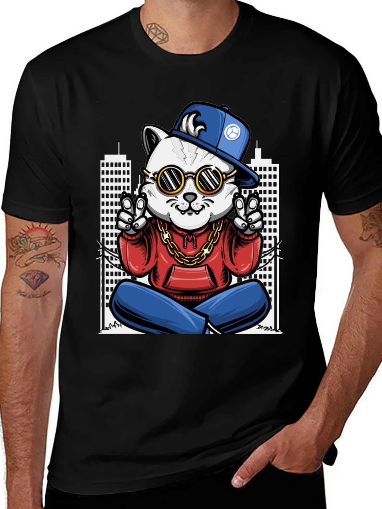 Variant 16 of Cool Cat Graphic T-Shirt - Peace & Style