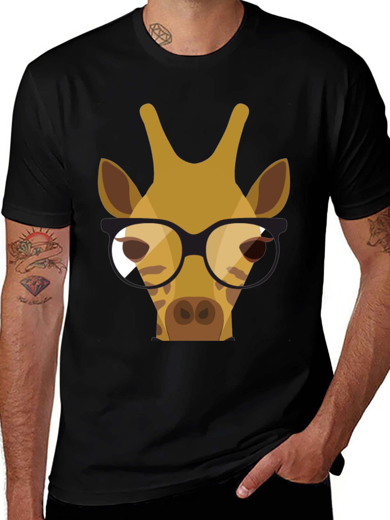 Giraffe Glasses Graphic Tee - Black