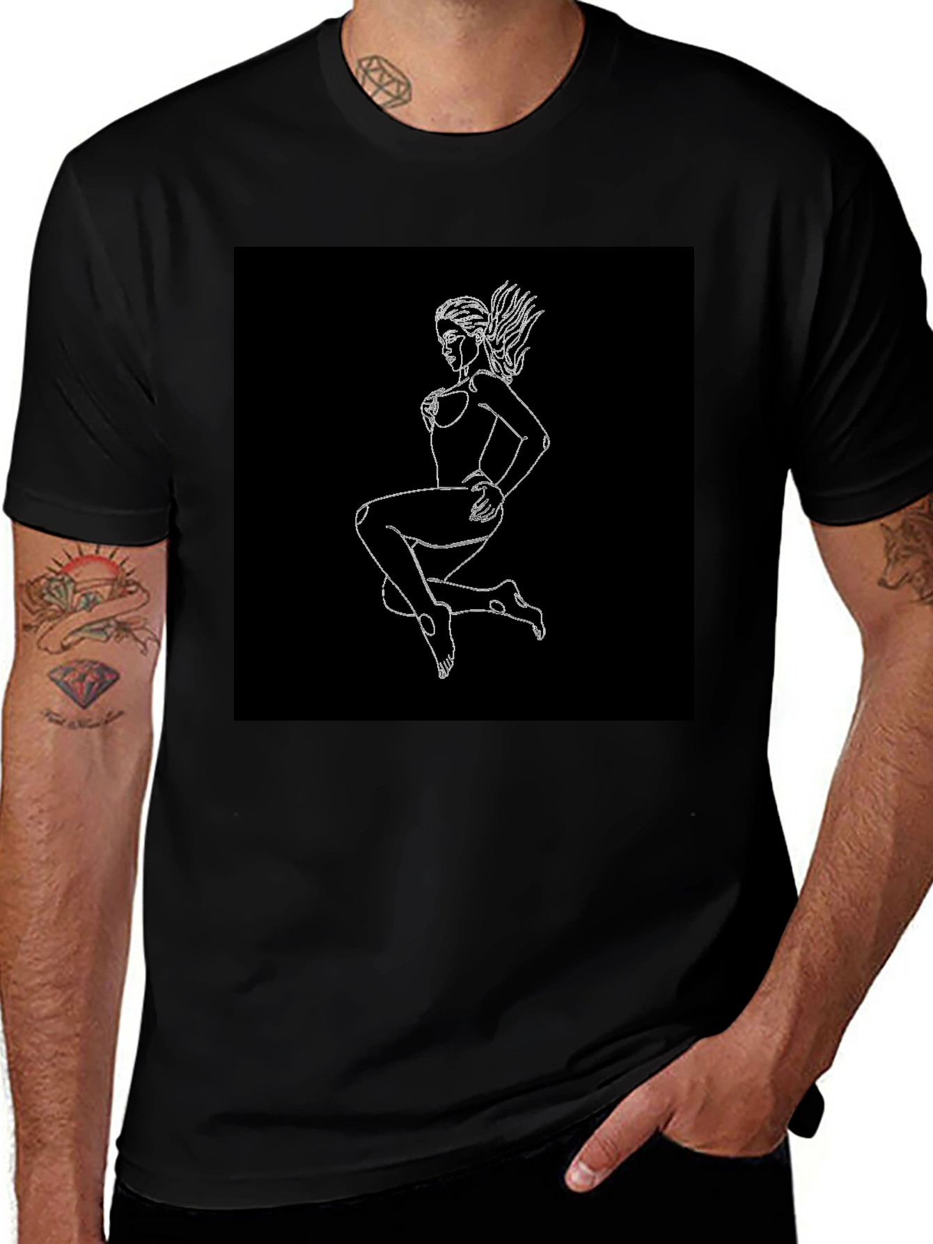 Variant 15 of Black T-Shirt with Graphic Print - Woman Outline