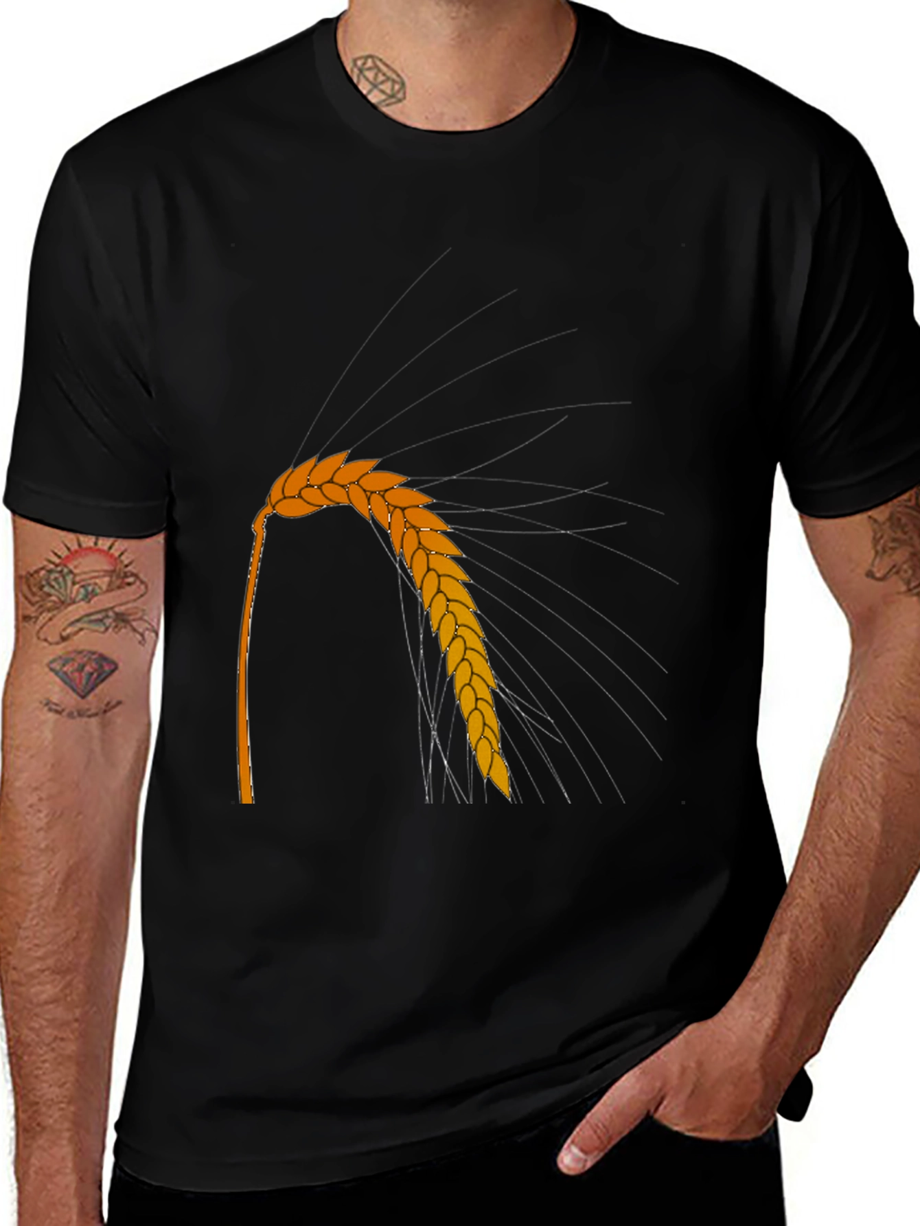 Wheat Graphic Tee - Black, Crew Neck, Casual Style