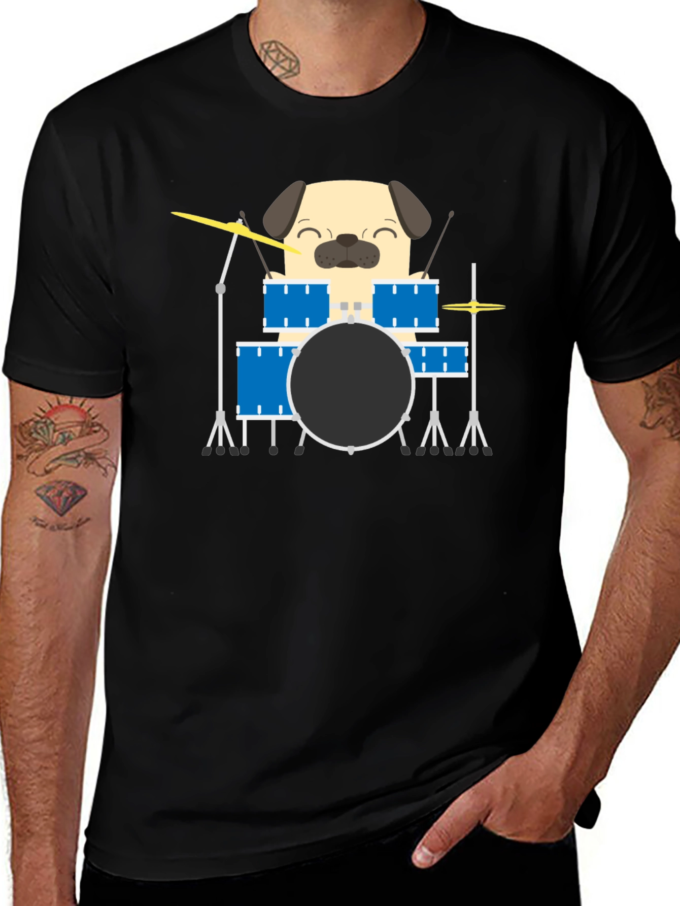 Variant 25 of Pug Drummer T-Shirt - Funny Dog Music Tee
