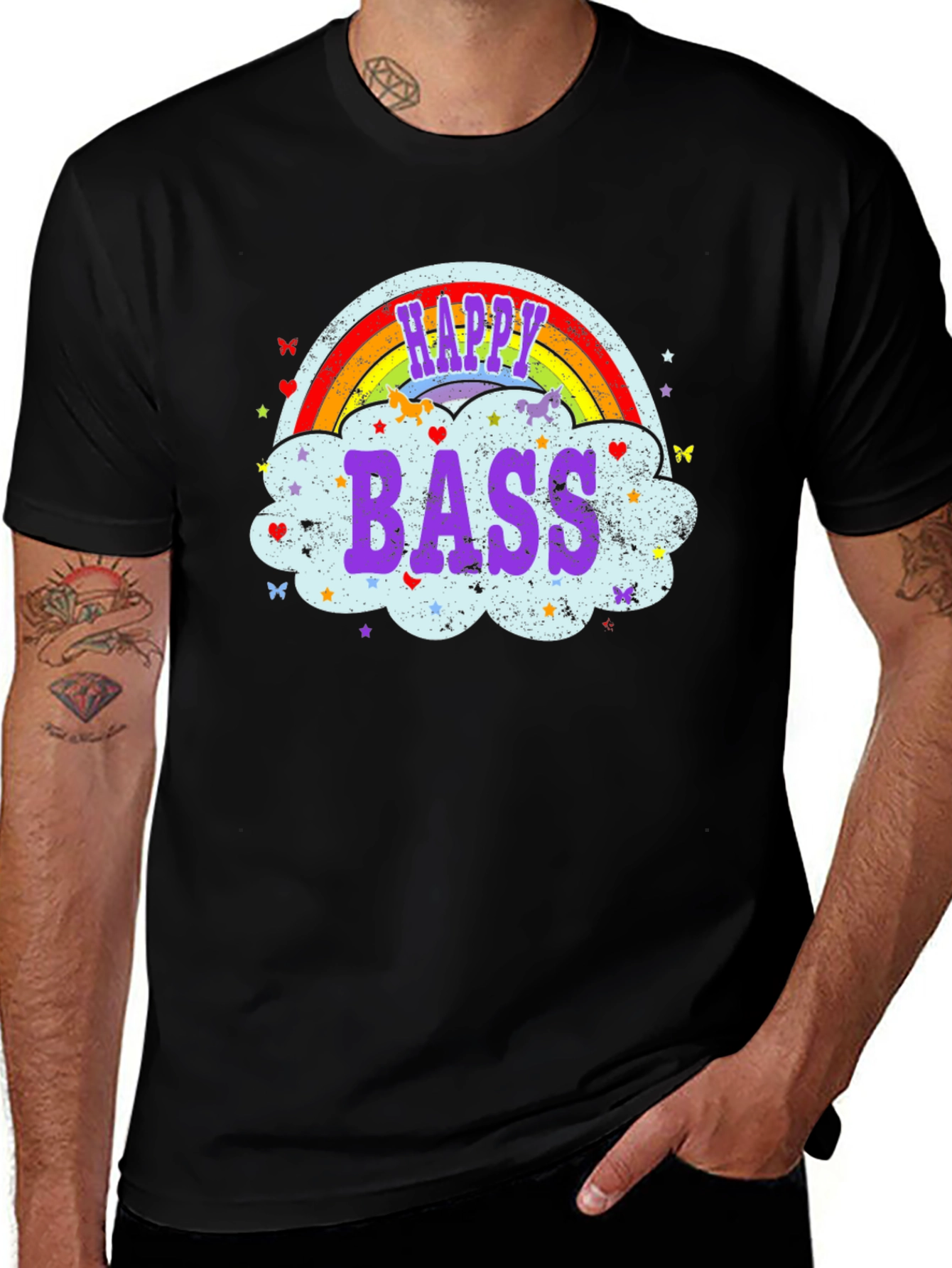Variant 24 of Happy Bass T-Shirt Rainbow Cloud Design