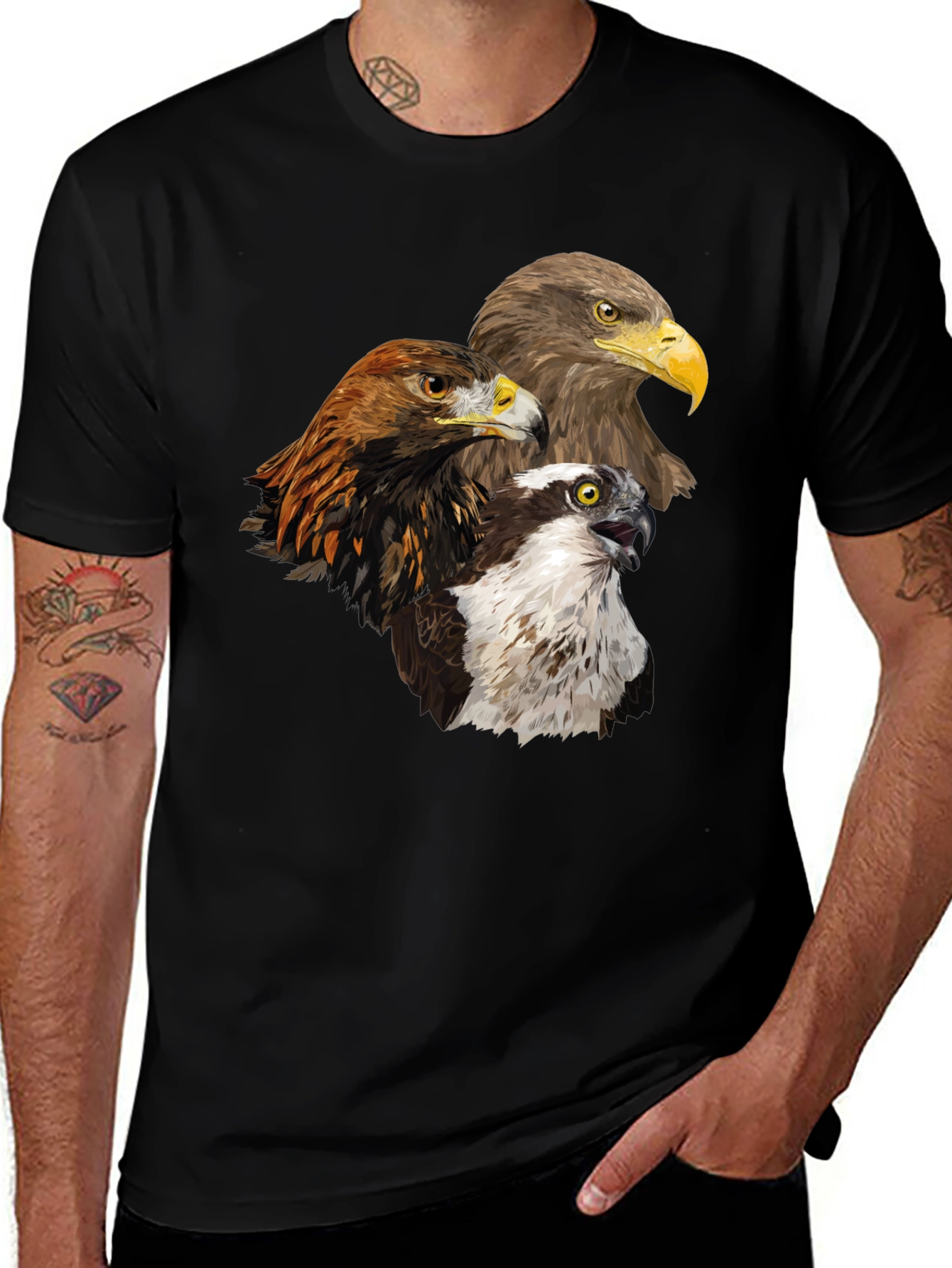 Variant 18 of Eagle Trio Graphic Tee - Nature Lover's Black T-Shirt