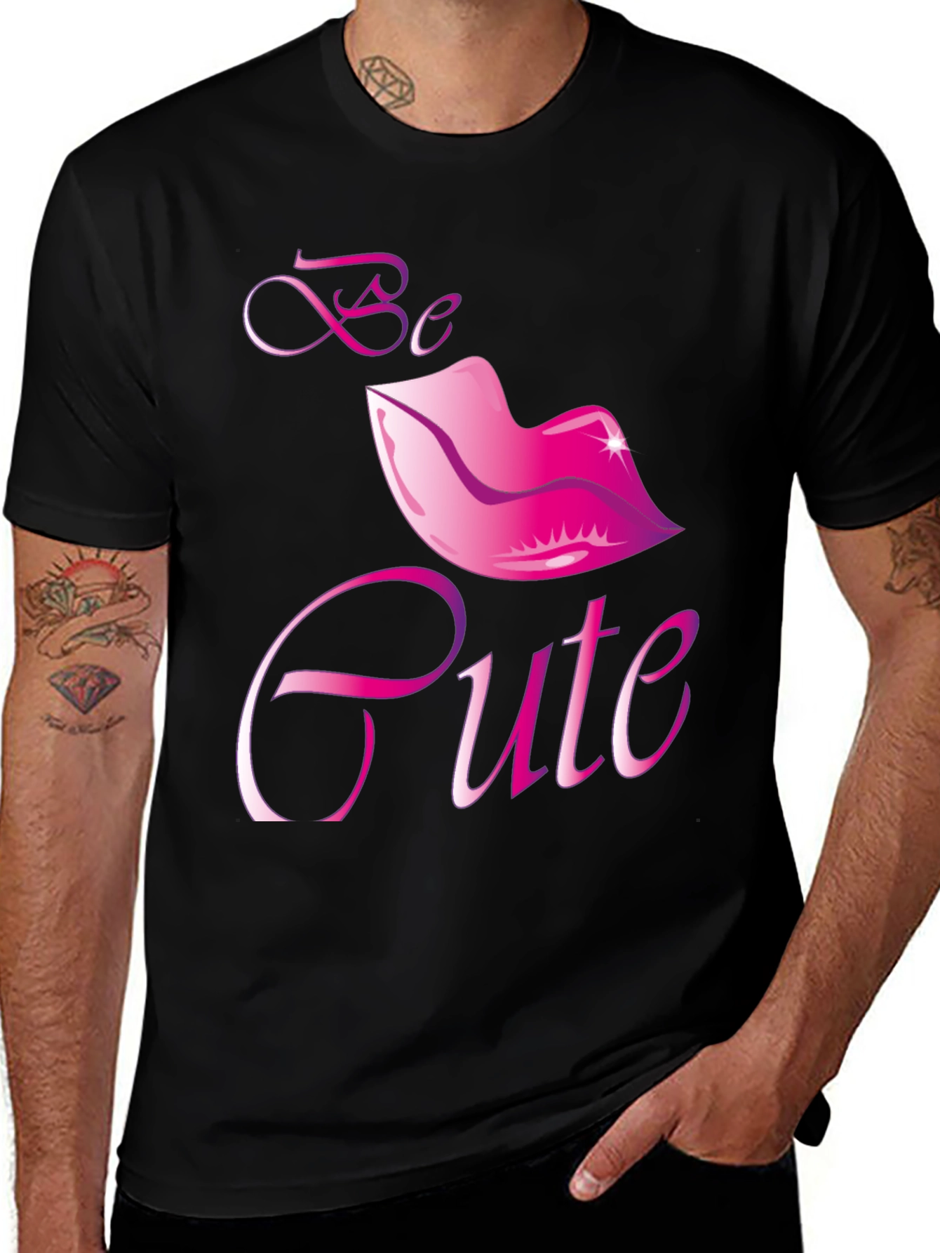 Variant 8 of Be Cute Lips Graphic Black T-Shirt