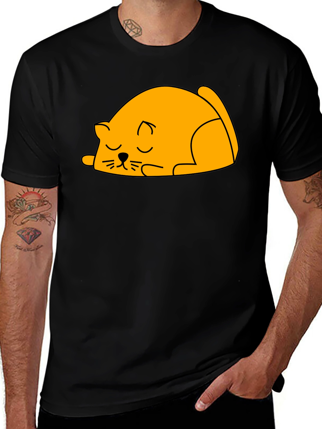 Variant 18 of Sleeping Cat Graphic Tee - Black Cotton T-Shirt