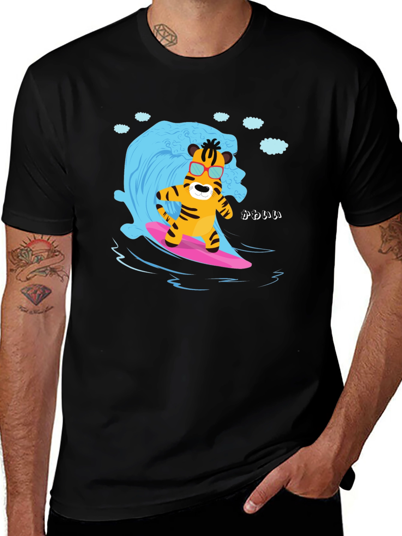 Variant 15 of Surfing Tiger Graphic Tee - Cool & Fun Design
