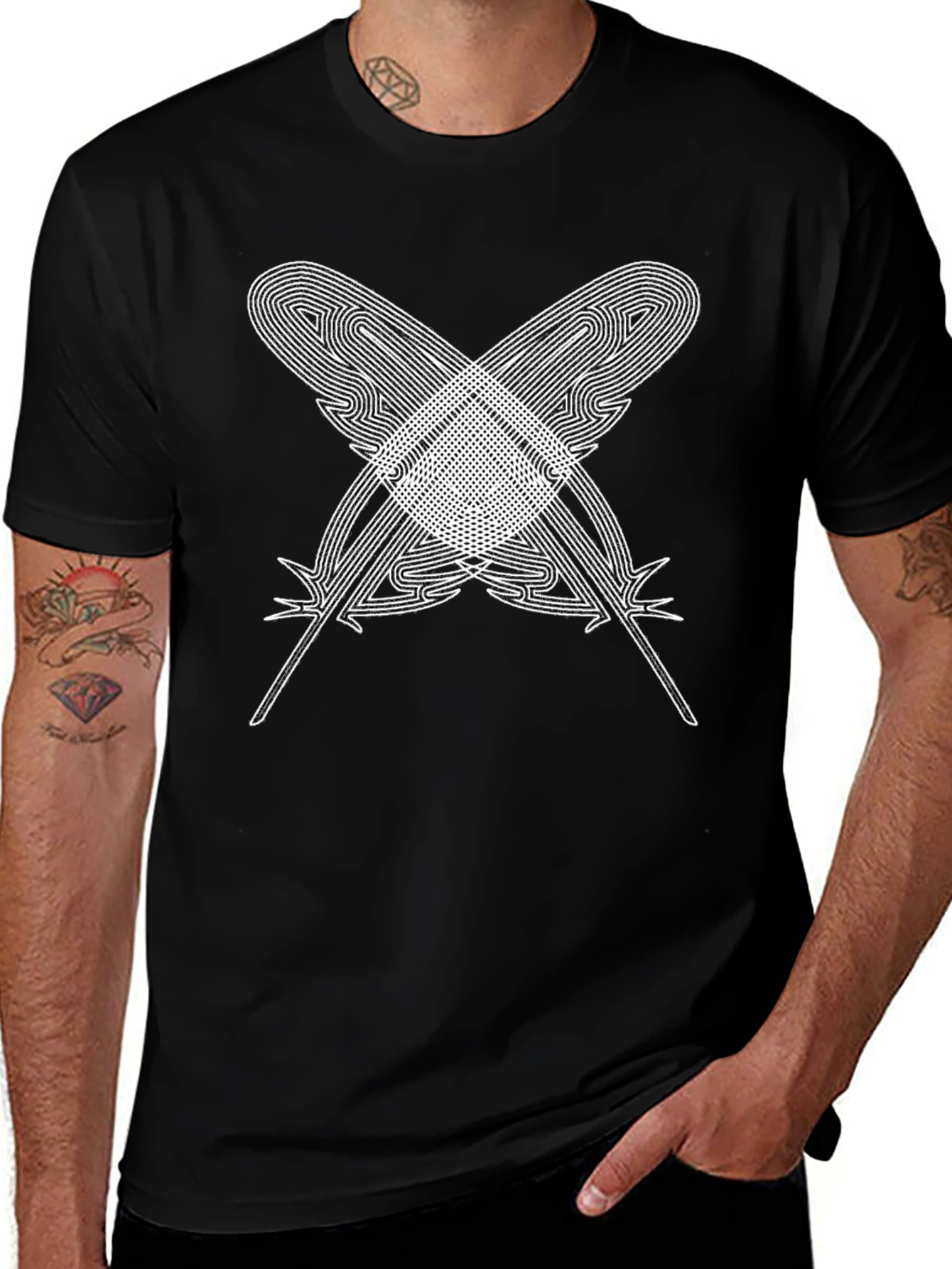 Variant 27 of Geometric Feather Graphic Tee - Stylish Black Cotton Shirt