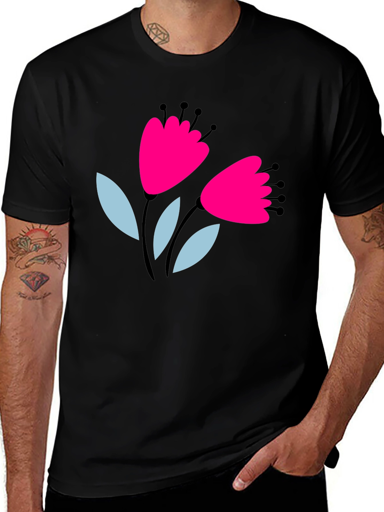 Variant 15 of Floral Graphic Tee - Black Cotton T-Shirt