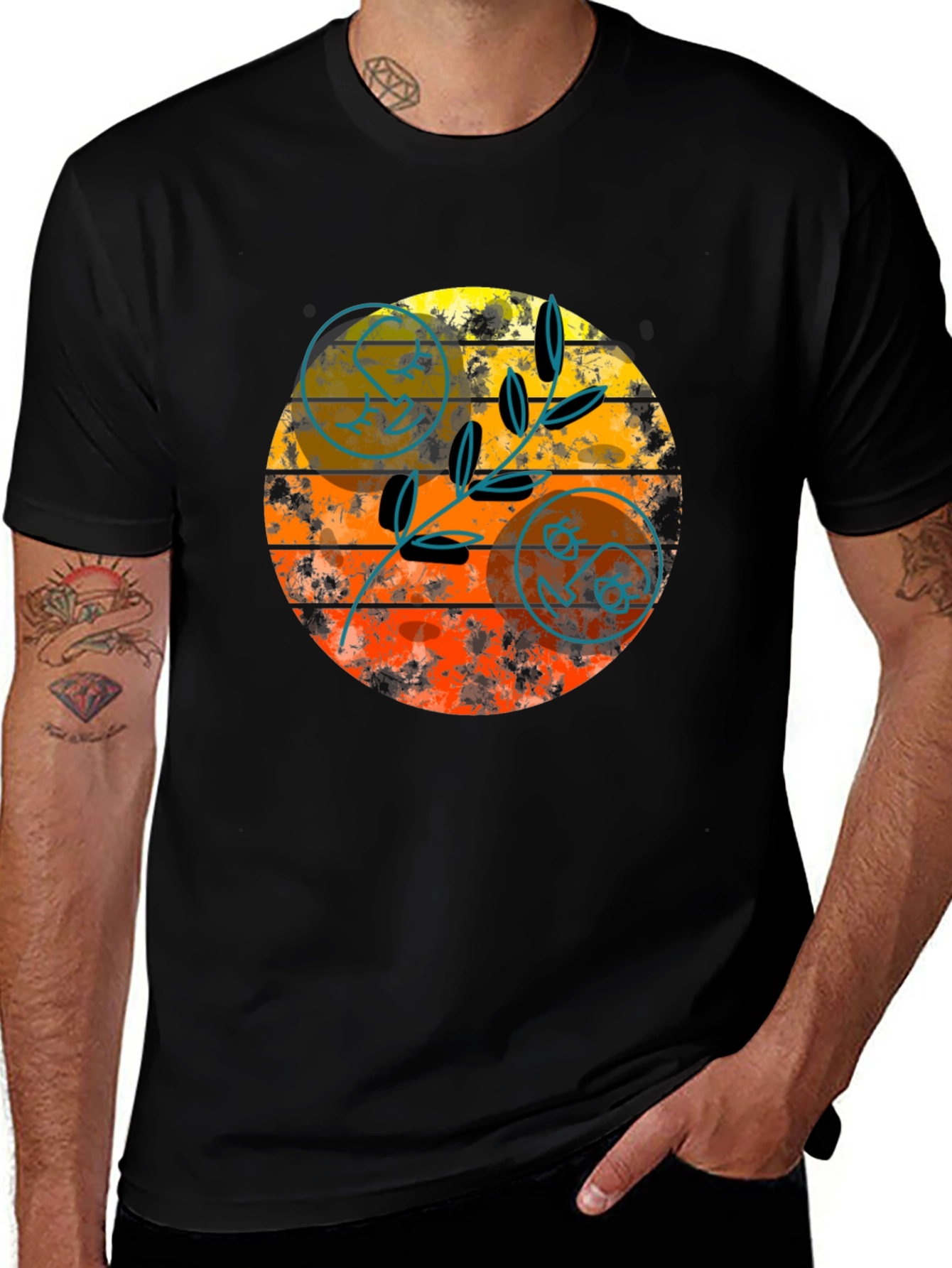 Black Retro Sunset Graphic Tee - Stylish Black T-Shirt main image