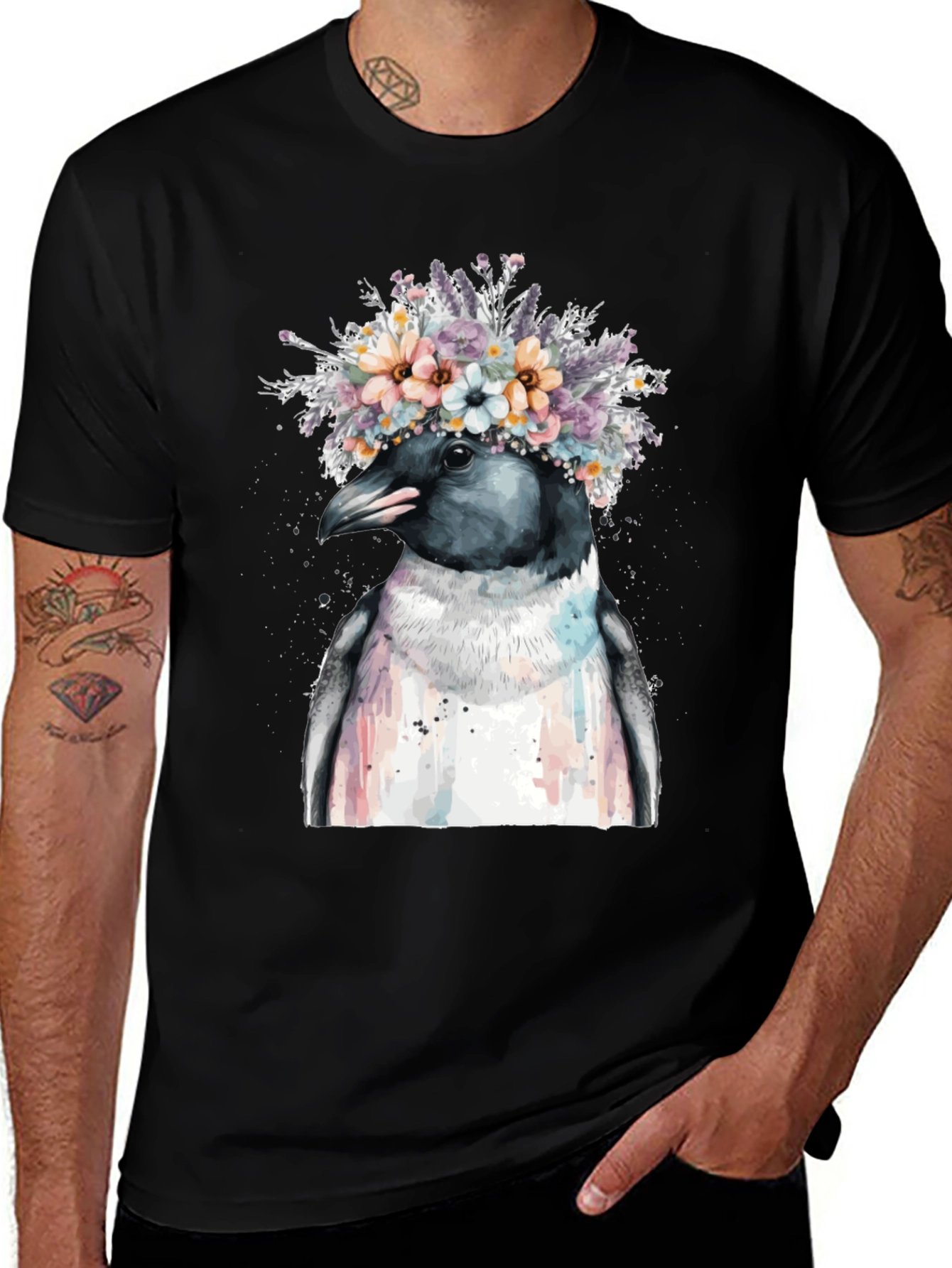 Variant 30 of Penguin Flower Crown Graphic Tee - Unique Style