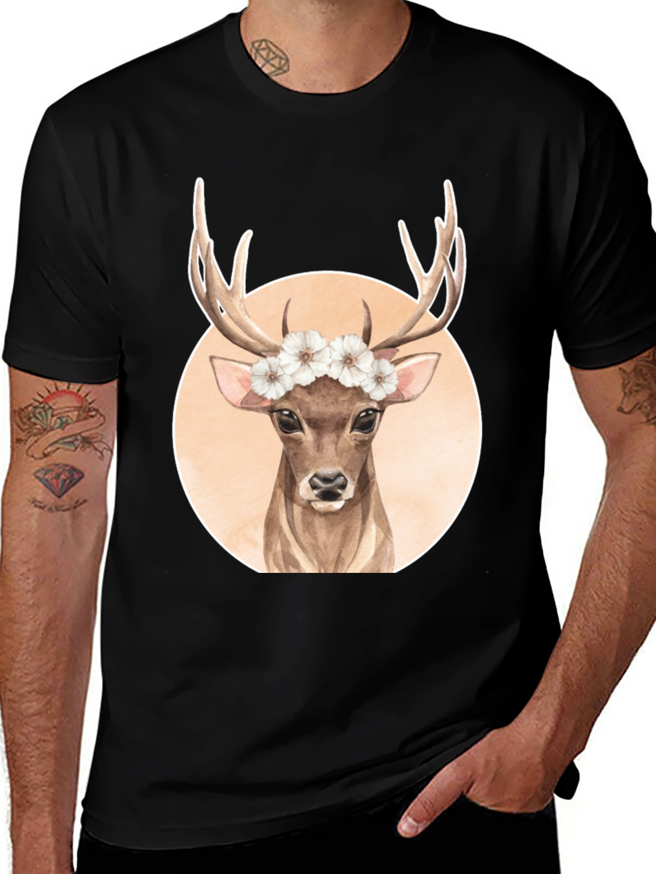 Variant 16 of Deer Graphic Tee - Floral Crown Stag T-Shirt