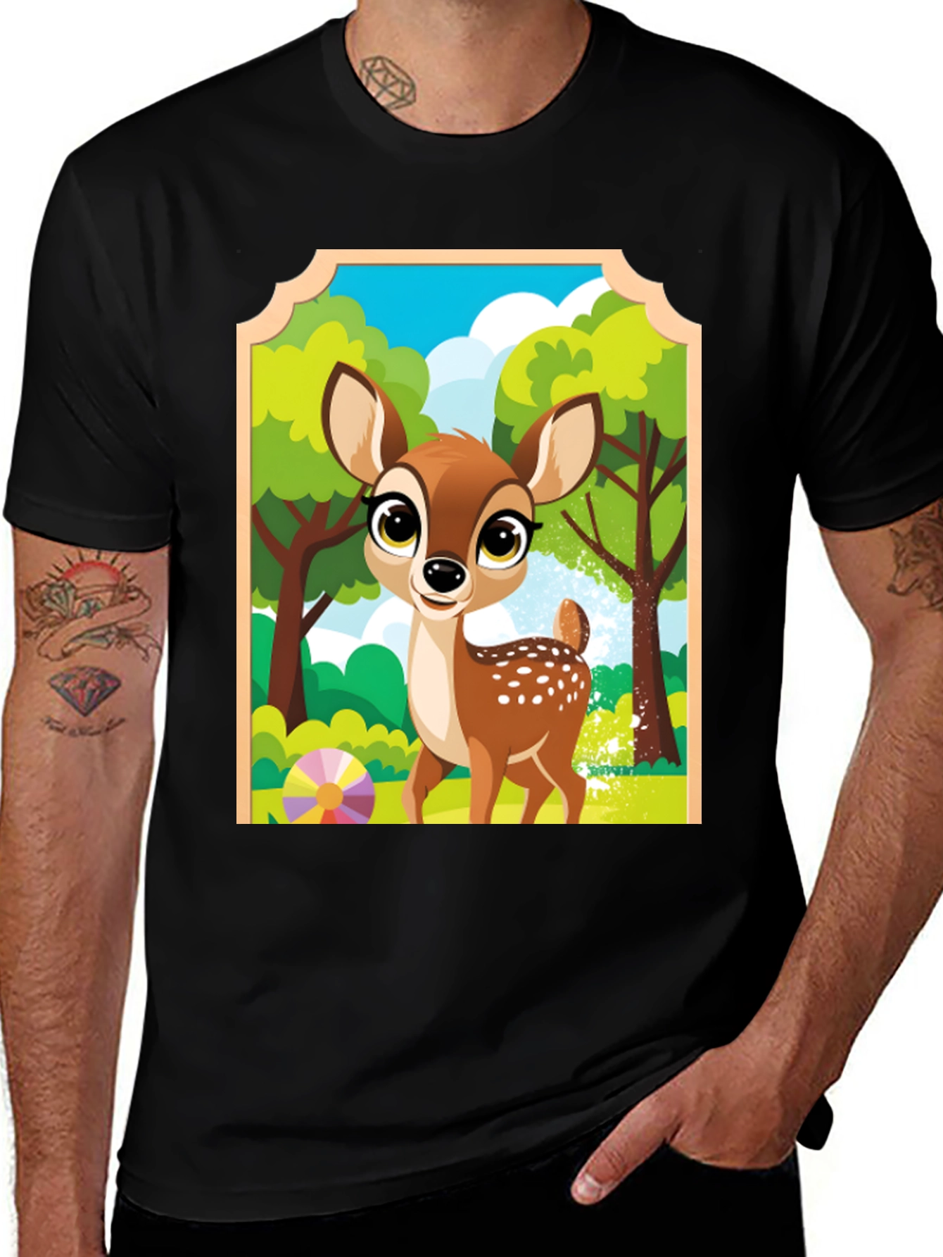 Cute Bambi Graphic Black T-Shirt