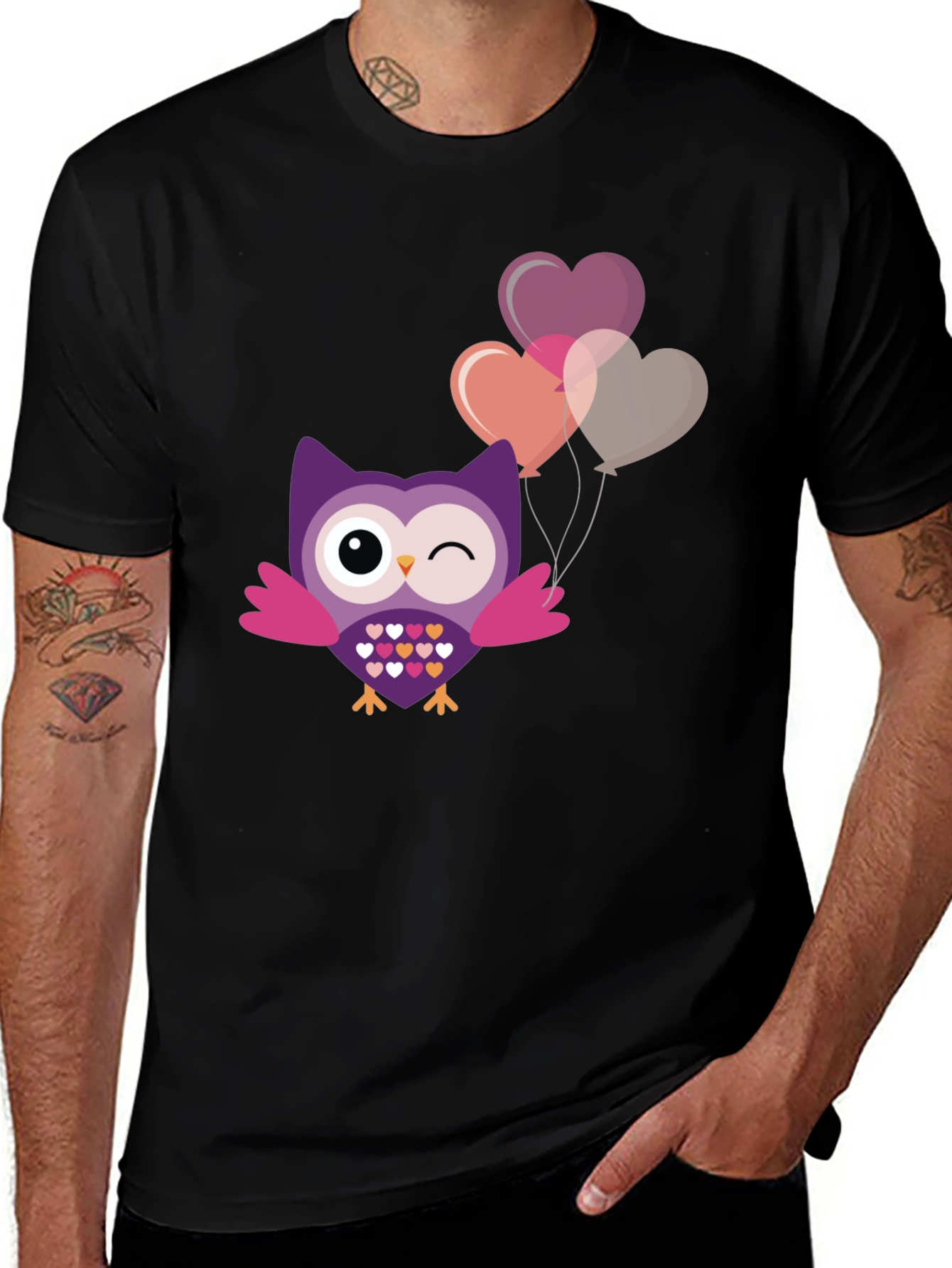 Variant 3 of Cute Owl with Heart Balloons Graphic Tee