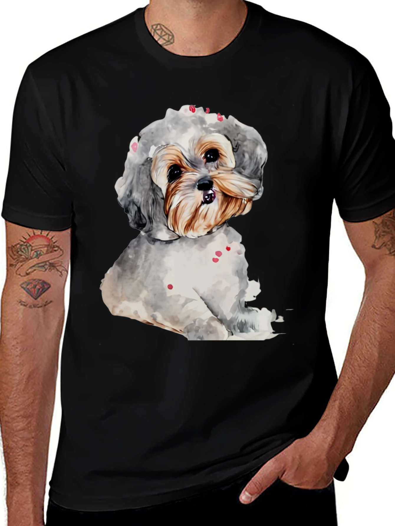 Variant 27 of Dog Watercolor Graphic Tee - Soft Black Cotton Shirt