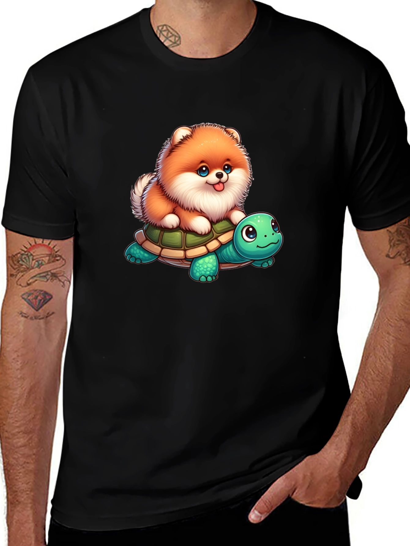 Variant 14 of Cute Dog Riding Turtle Graphic T-Shirt