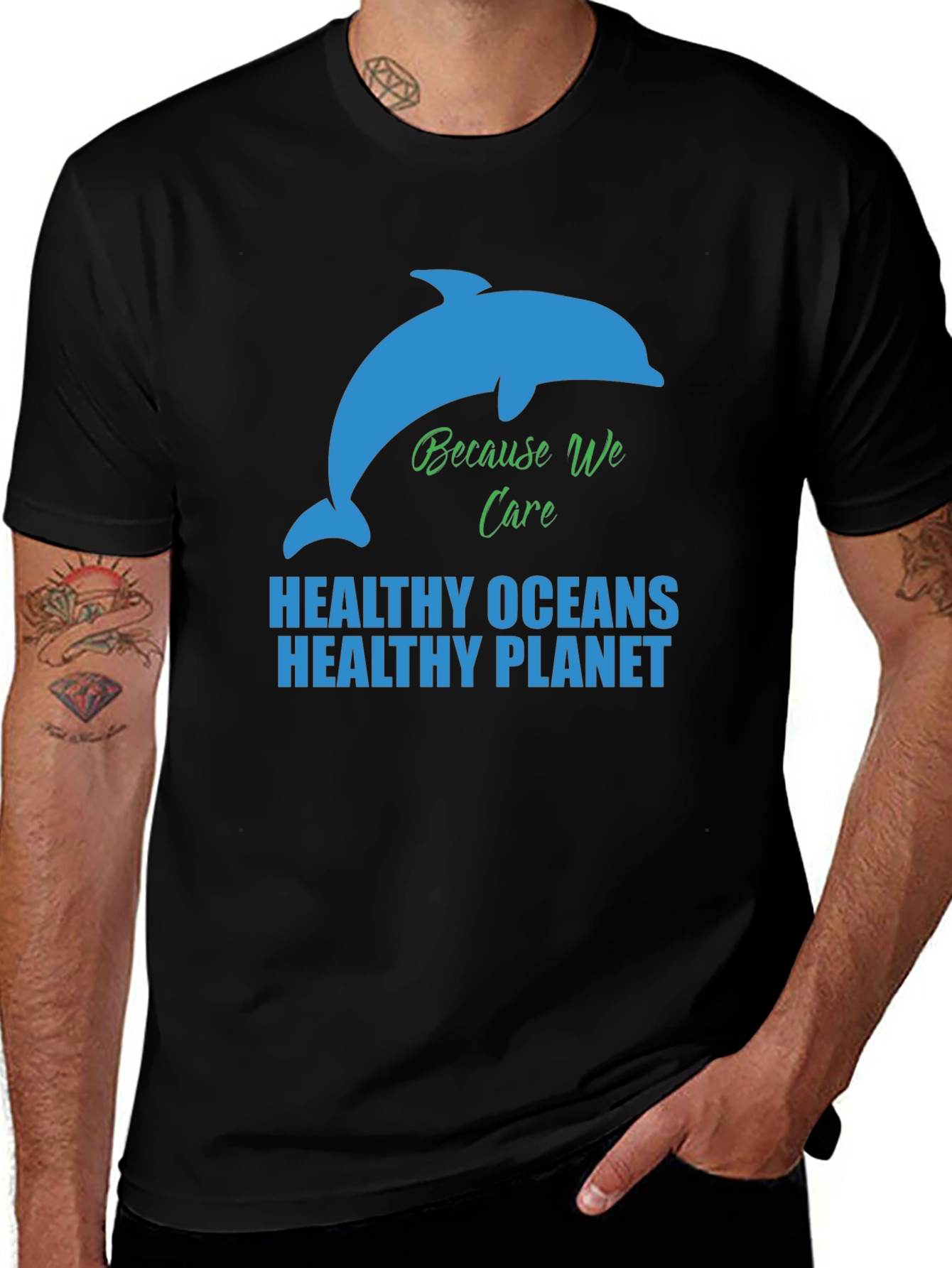 Variant 27 of Eco-Friendly Dolphin Tee: Healthy Oceans, Healthy Planet