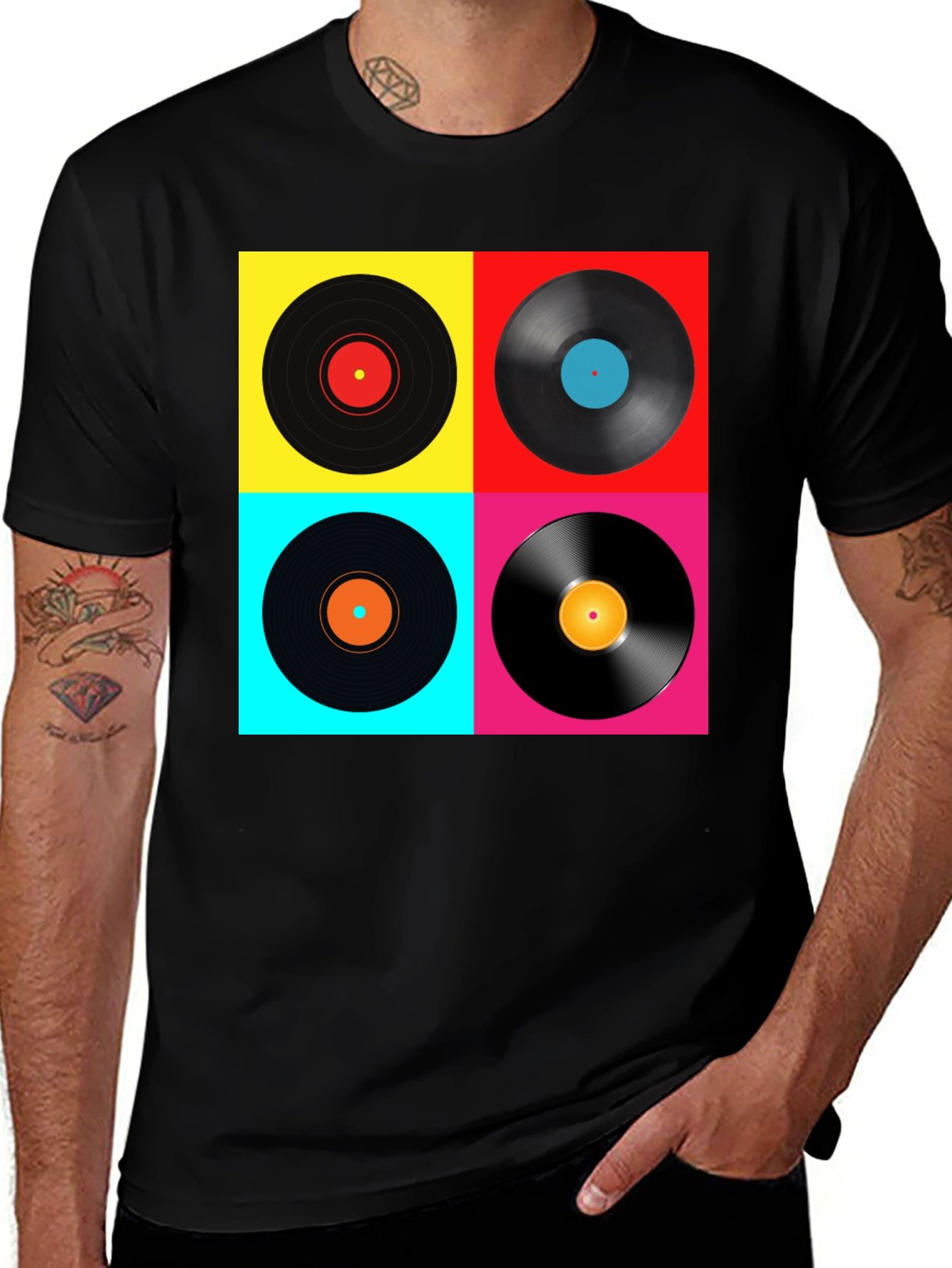 Black Retro Vinyl Record T-Shirt - Colorful Music Tee main image