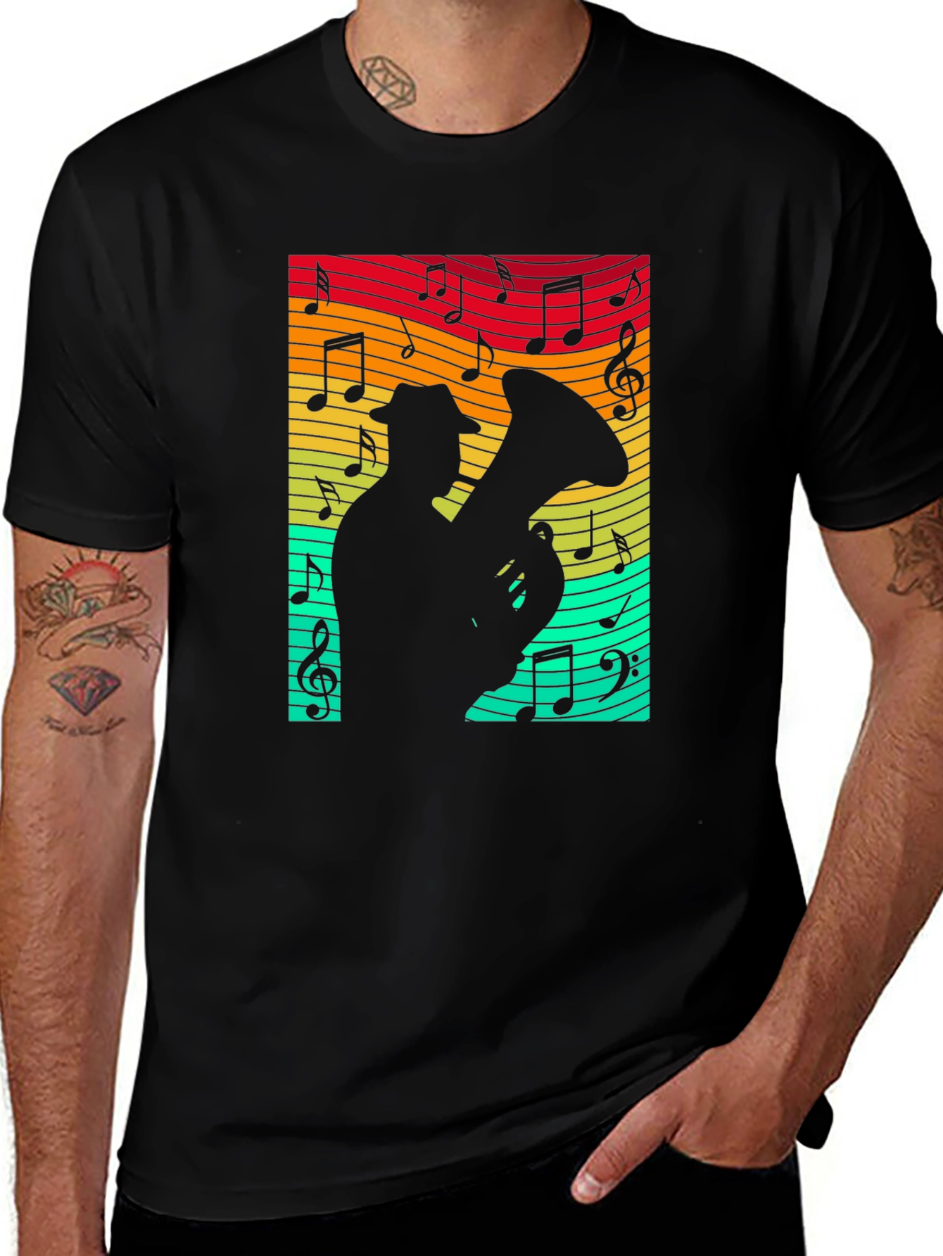 Variant 2 of Musical Tuba Player Black T-Shirt