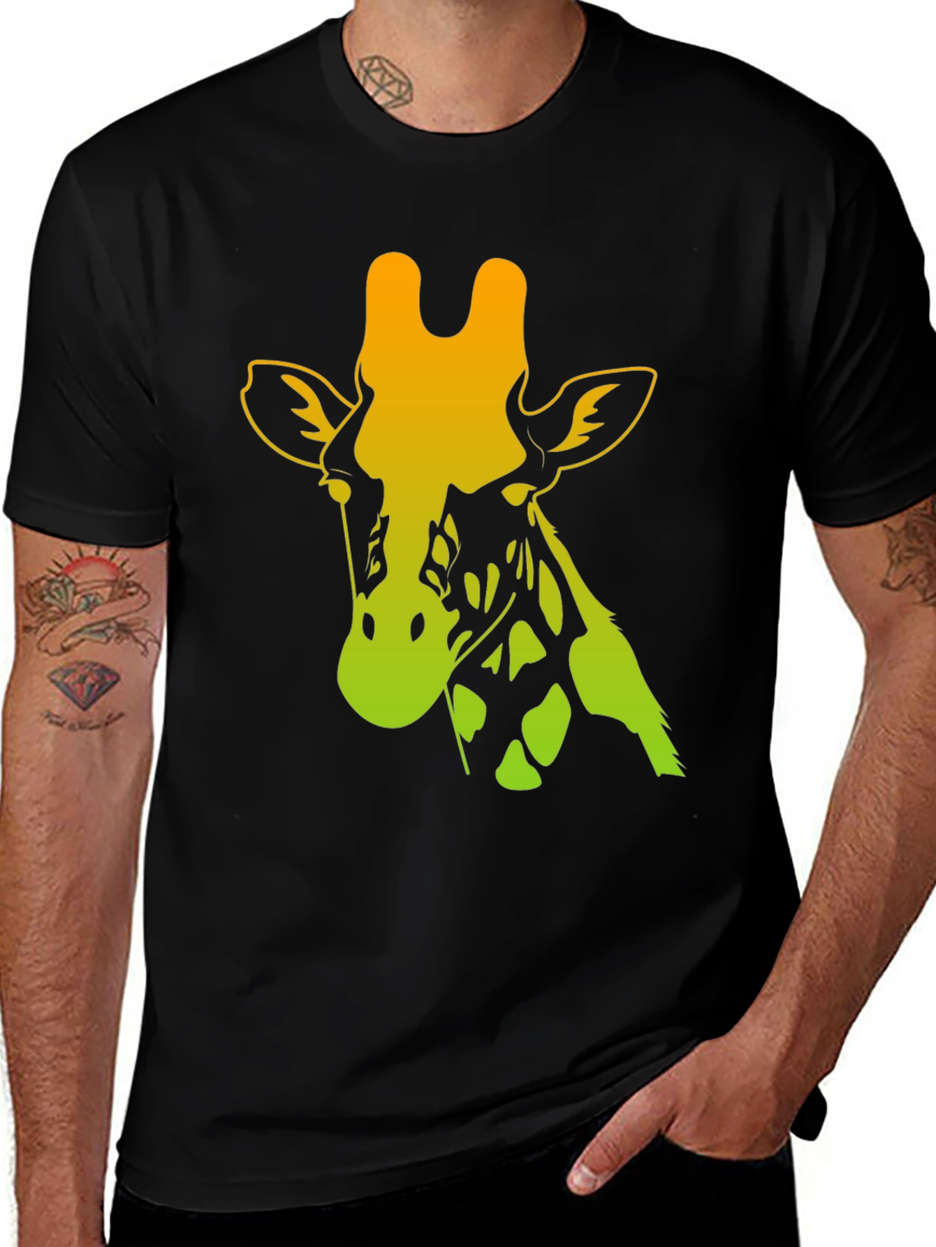 Variant 5 of Cool Giraffe Gradient Graphic Tee - Unisex Black T-Shirt
