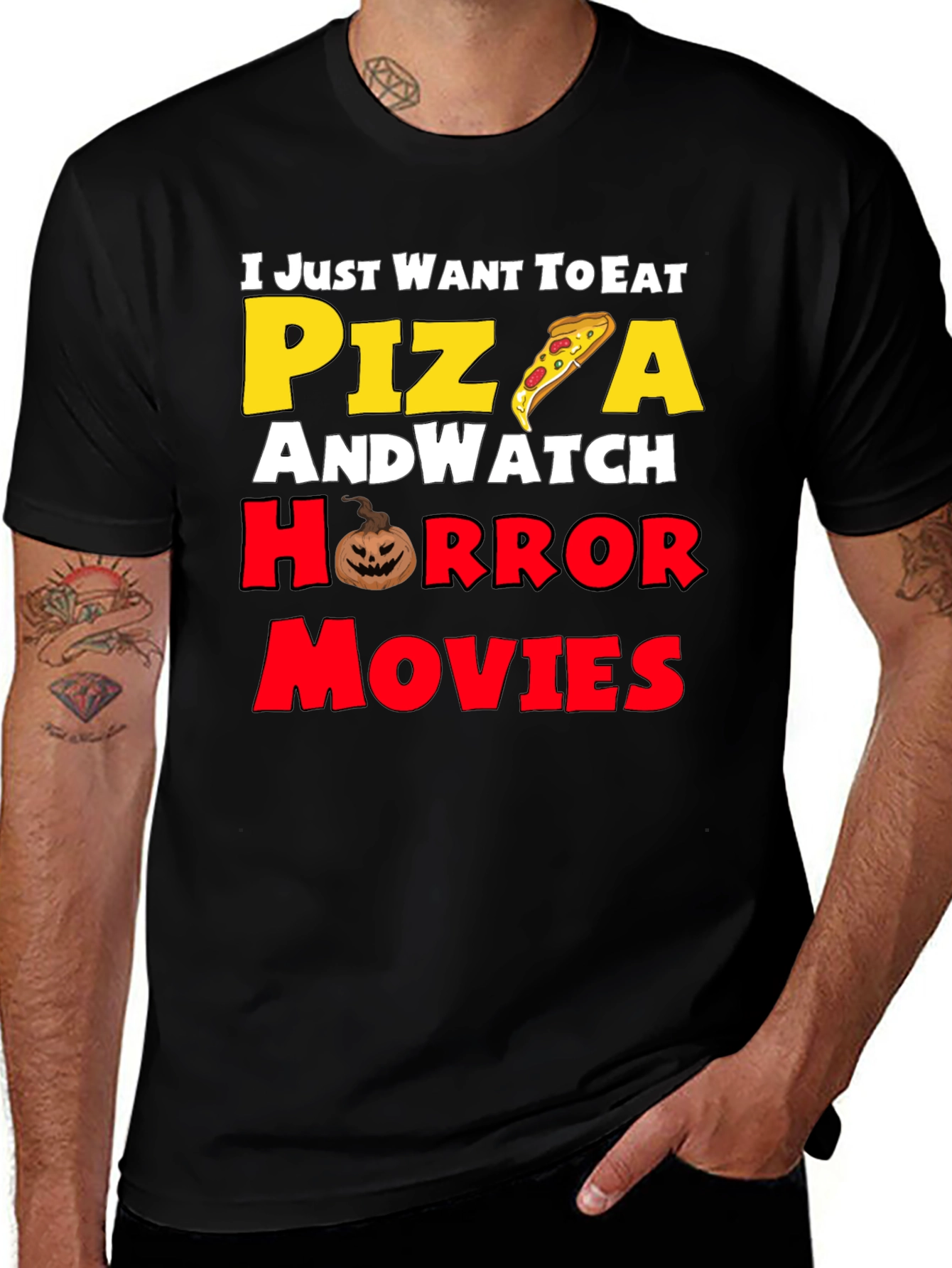 Variant 4 of Eat Pizza & Watch Horror Movies T-Shirt