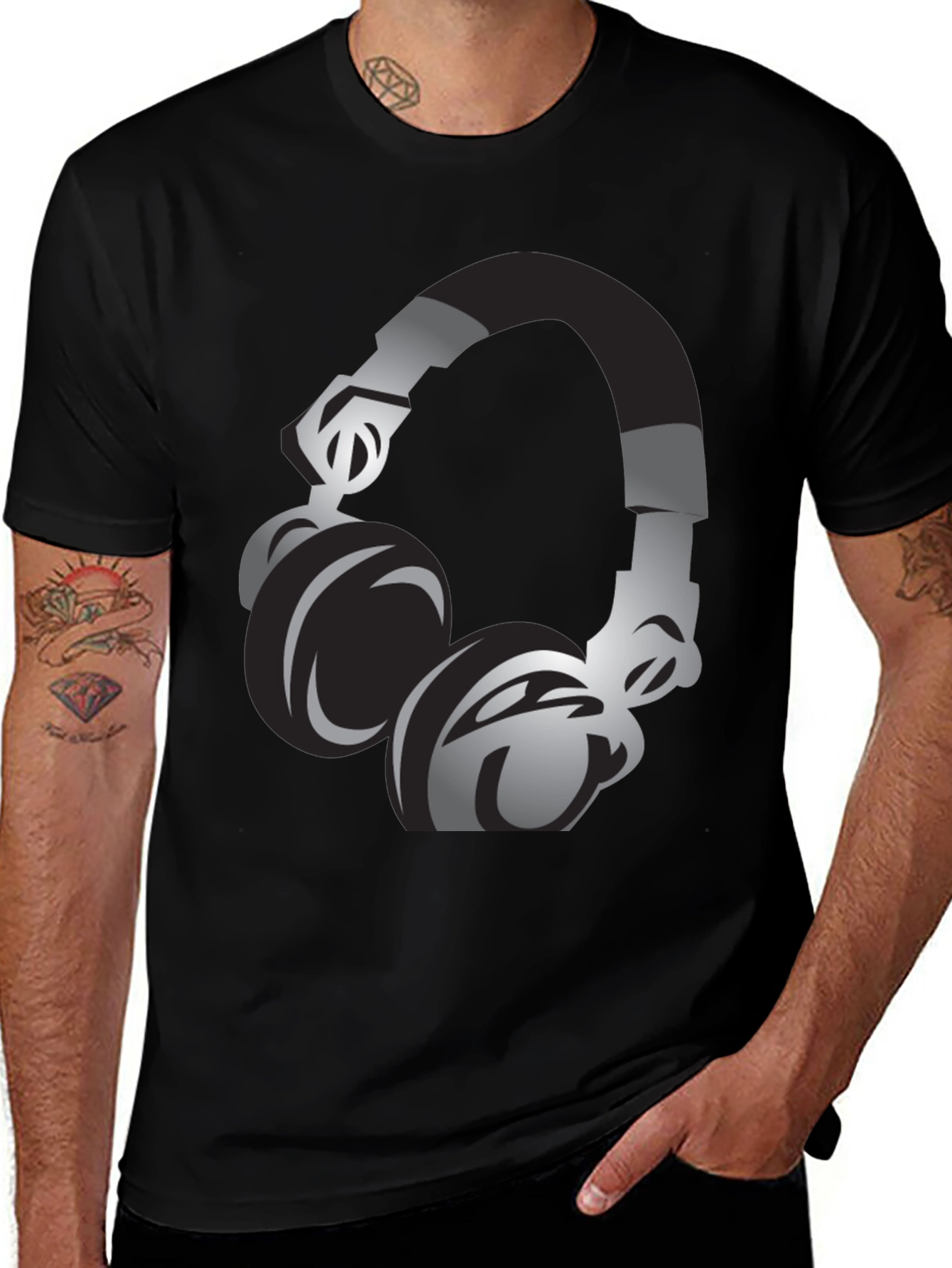 Variant 24 of Black T-Shirt with Headphones Graphic