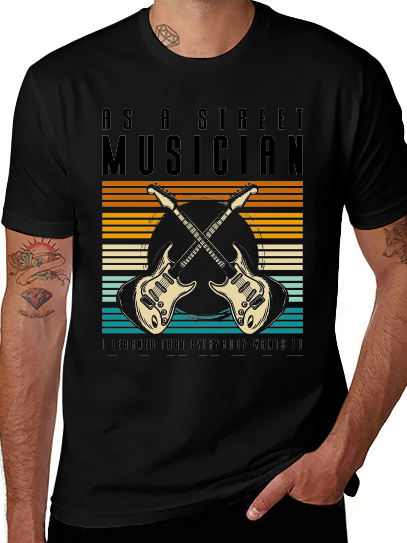 Black Street Musician Guitar T-Shirt main image