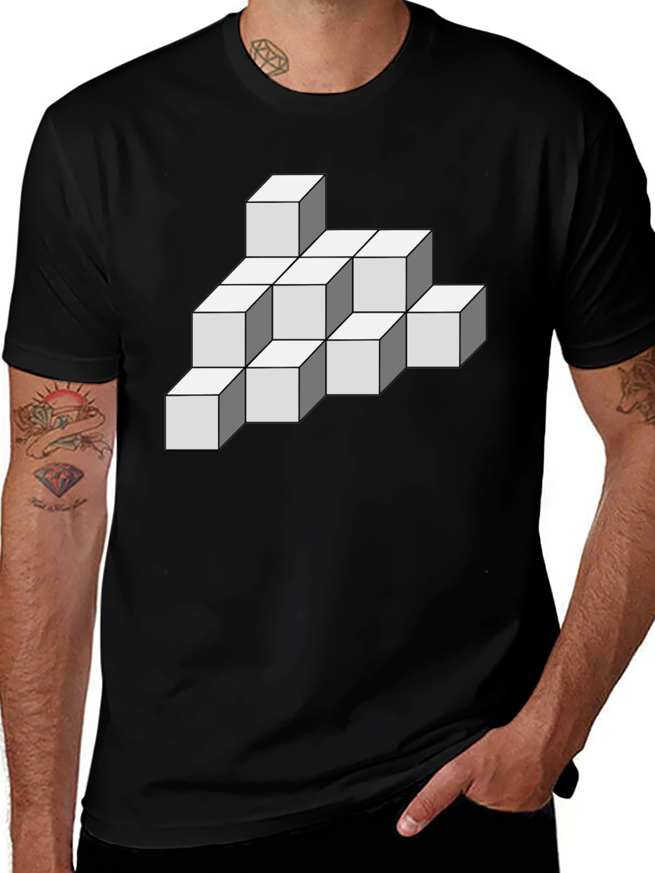 Variant 12 of Geometric Cube T-Shirt - Optical Illusion Design