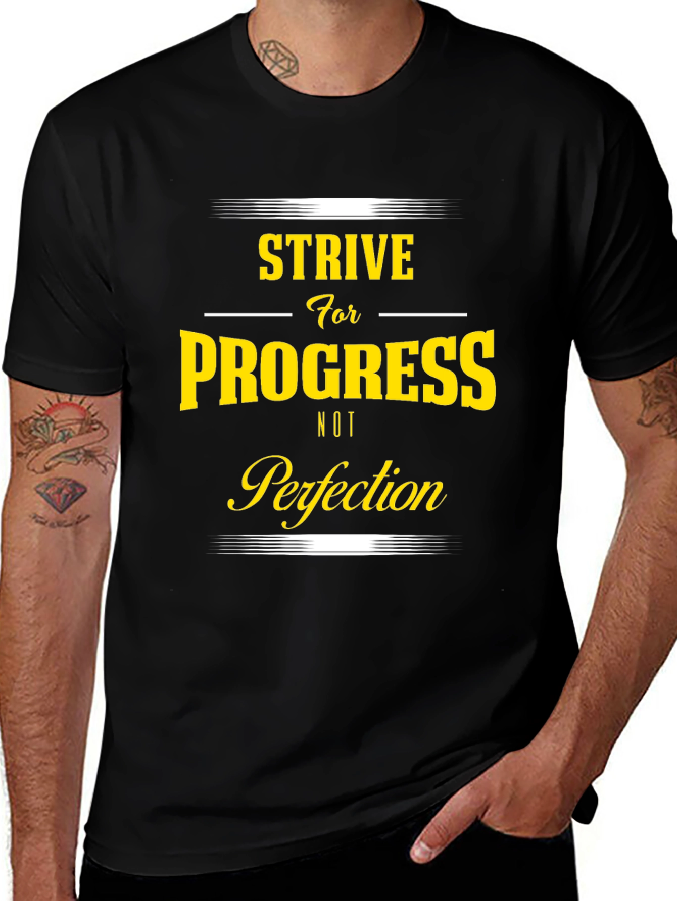 Variant 15 of Strive for Progress Motivational Black T-Shirt