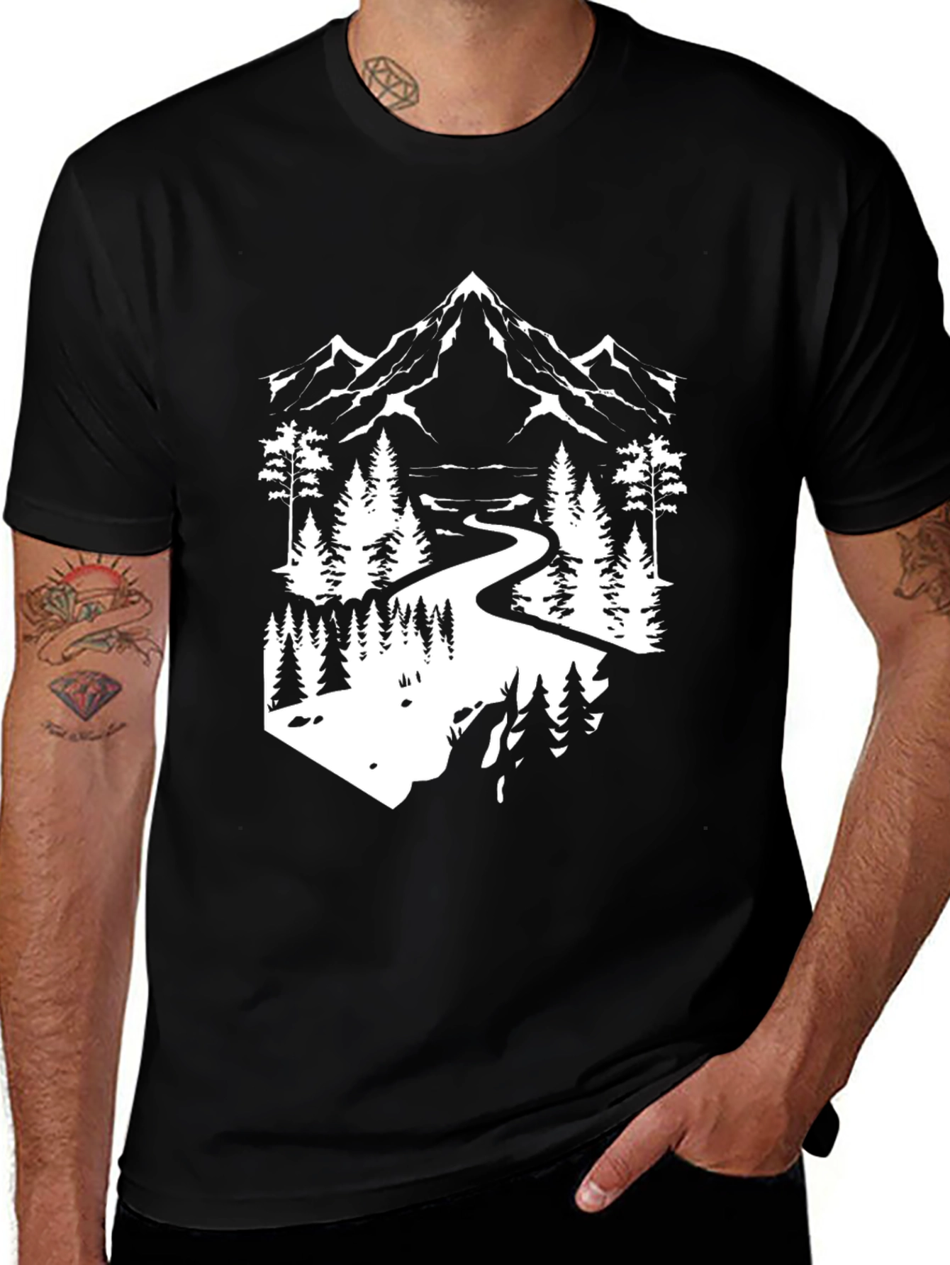 Mountain River Graphic Black Tee