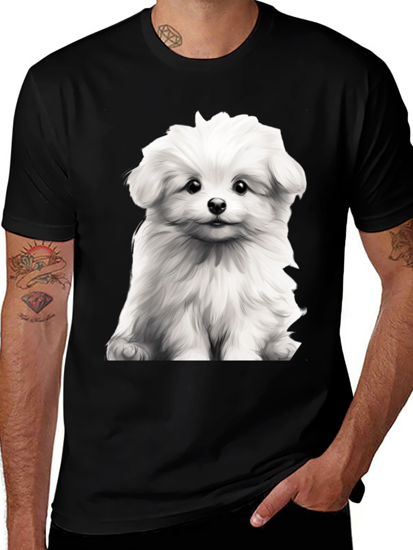 Variant 25 of Cute Dog Graphic Black T-Shirt
