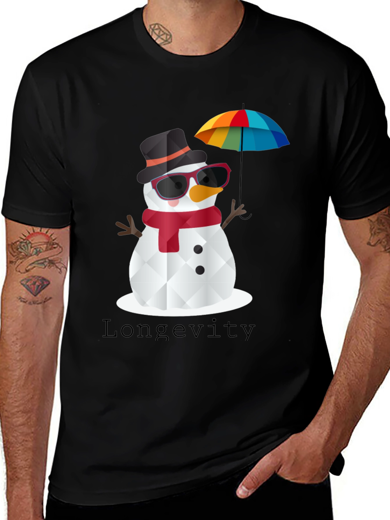 Variant 9 of Cool Snowman Graphic Tee - Black Cotton Blend