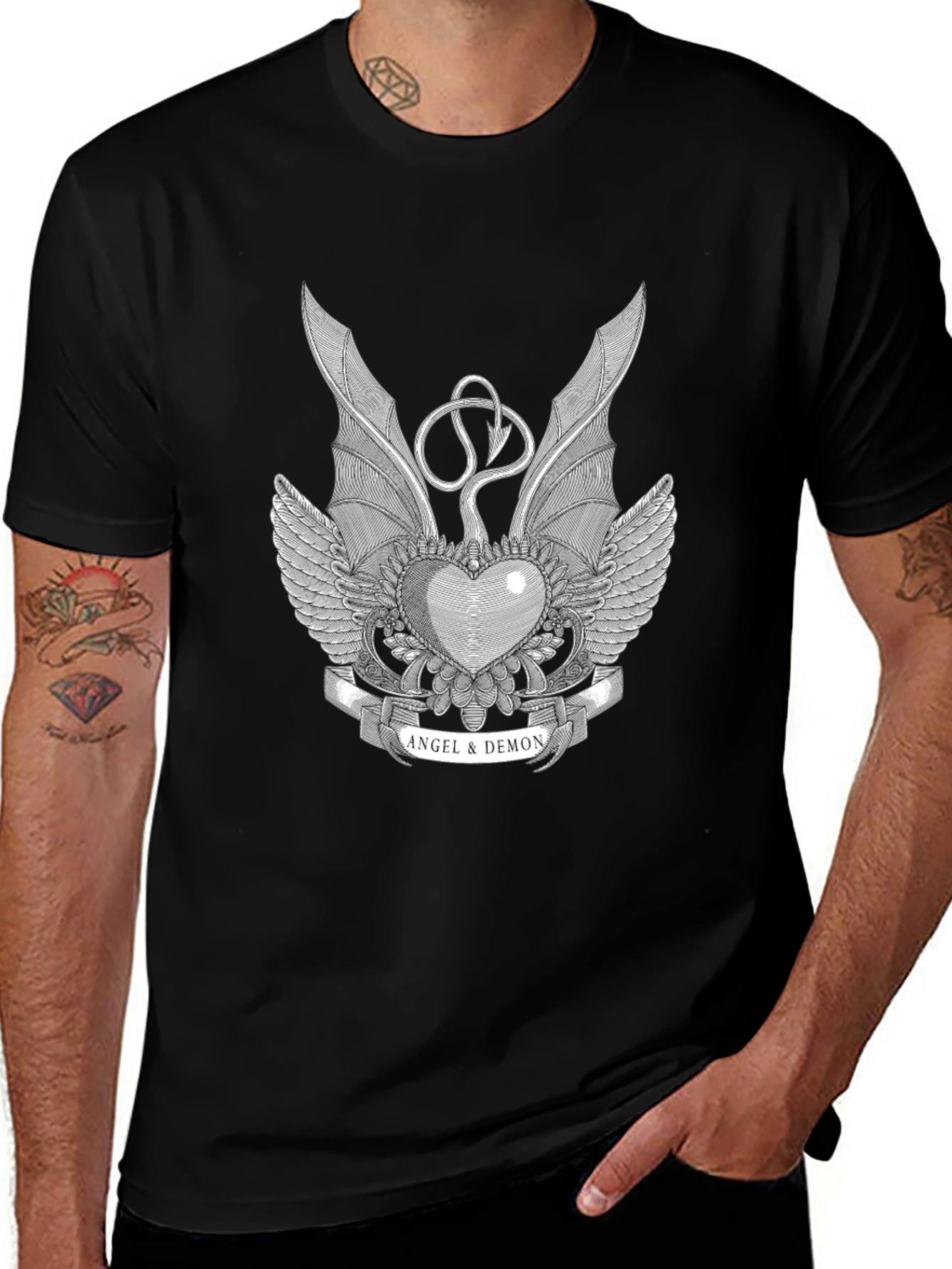 Variant 18 of Angel & Demon Heart Graphic Tee - Edgy Style