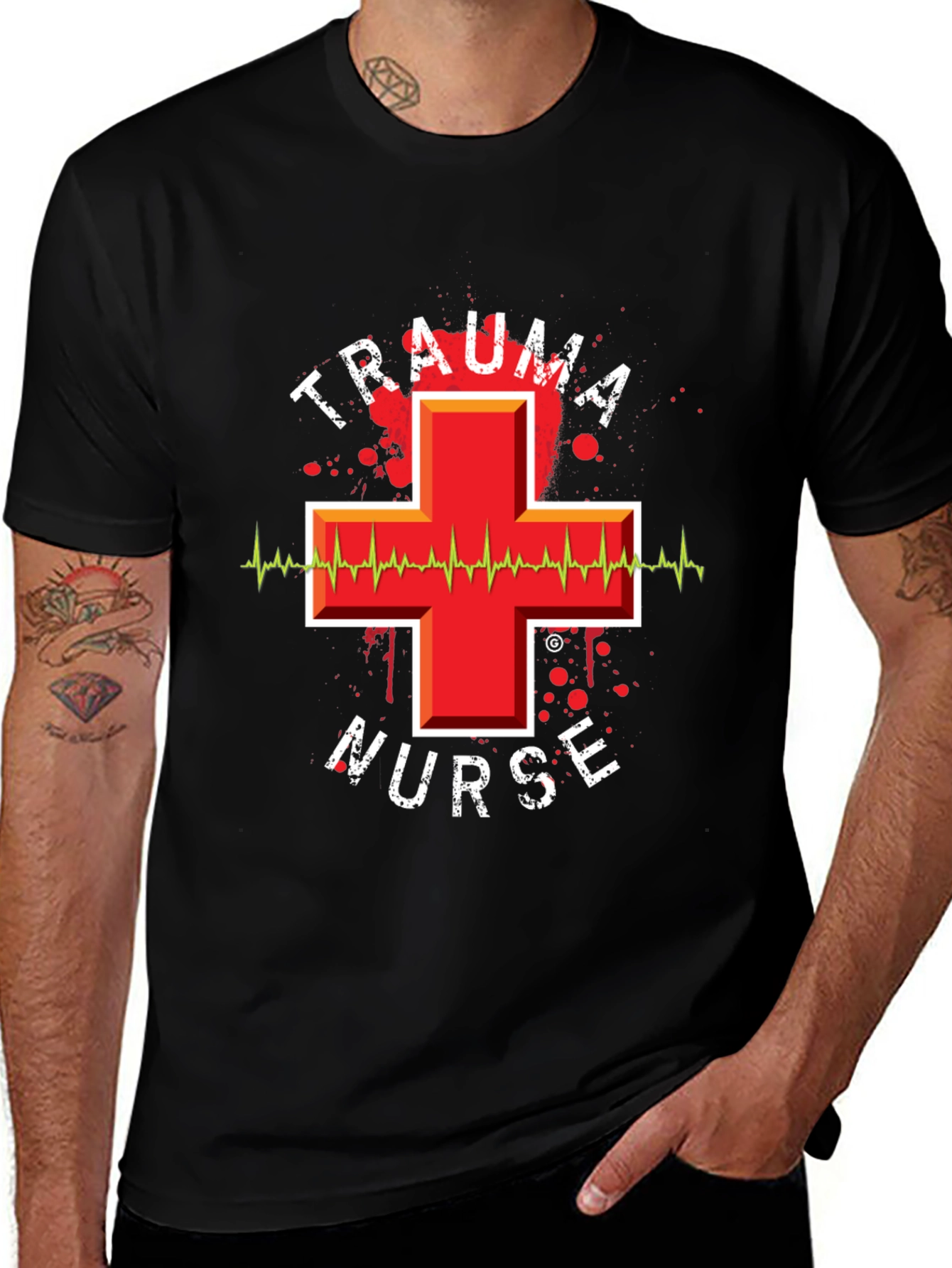 Trauma Nurse T-Shirt: Red Cross Heartbeat Tee