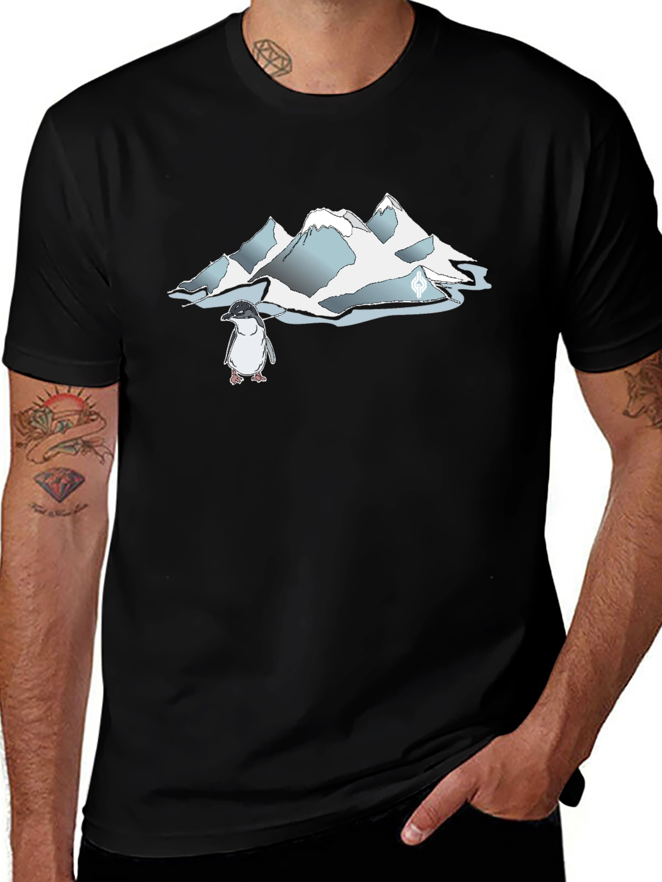 Variant 5 of Penguin & Mountain Graphic Tee - Black Cotton