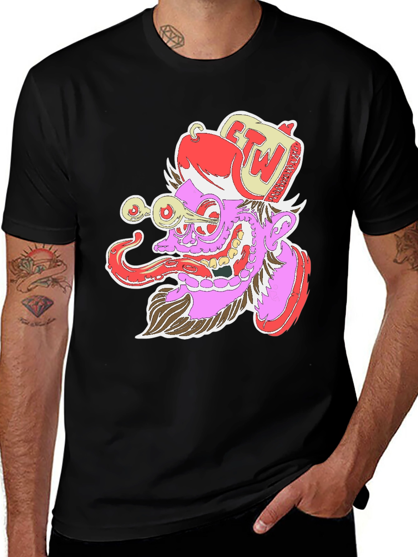Variant 2 of Grotesque Cartoon Graphic Print Black T-Shirt