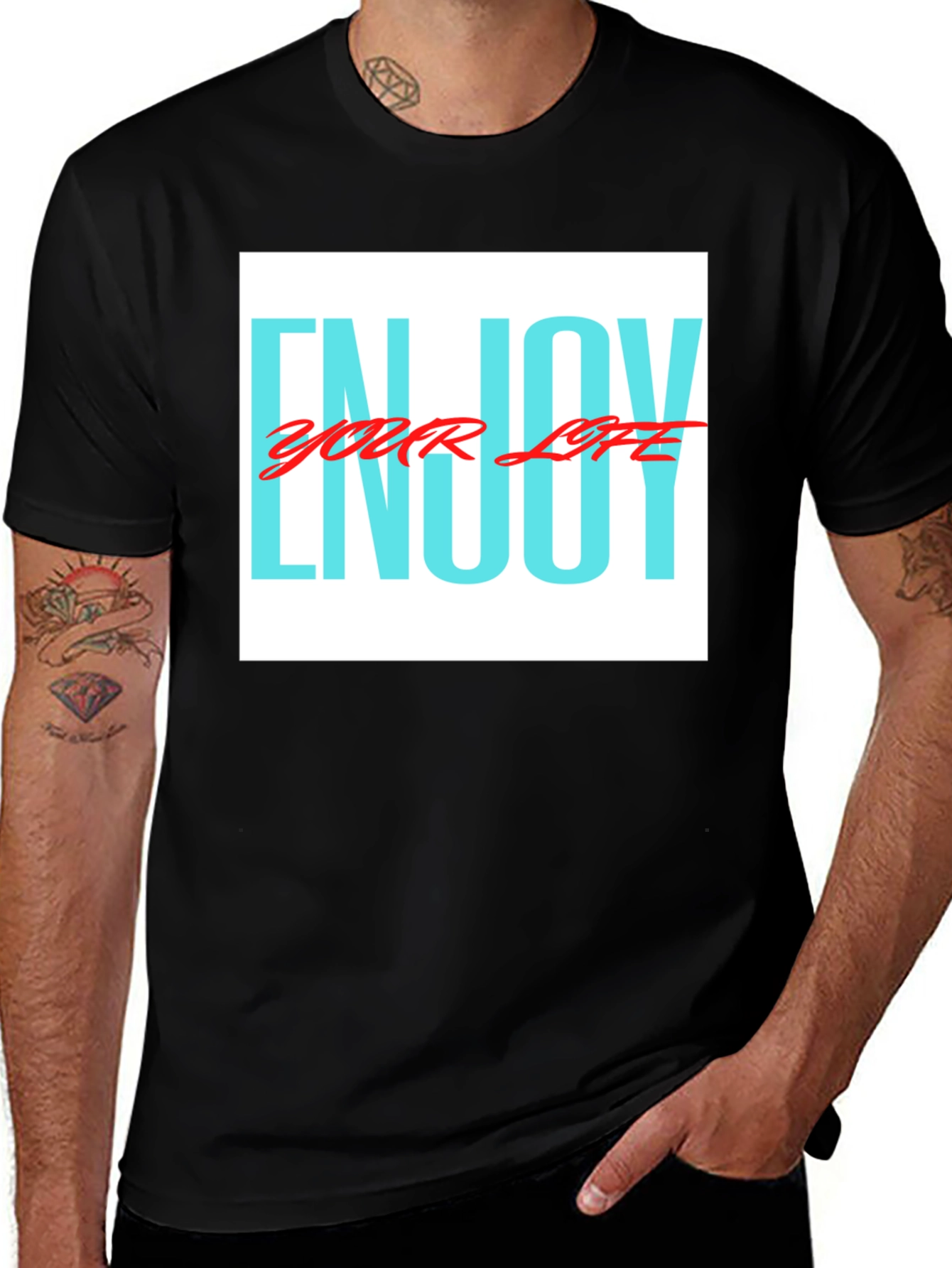 Variant 2 of Enjoy Your Life Graphic Tee - Black Cotton Casual T-Shirt