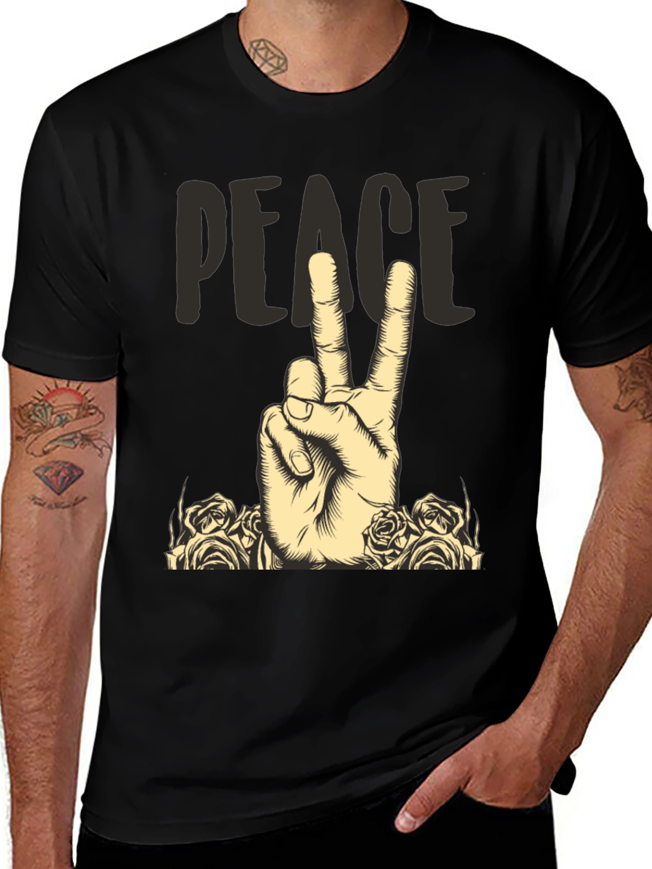 Variant 14 of Peace Sign Graphic T-Shirt - Black